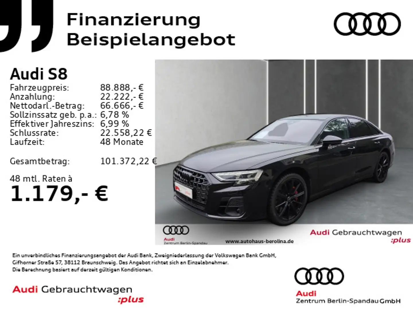Audi S8 *PANO*StdHz*MATRIX*HuD*AHK*Assist+*B&O* Чёрный - 1