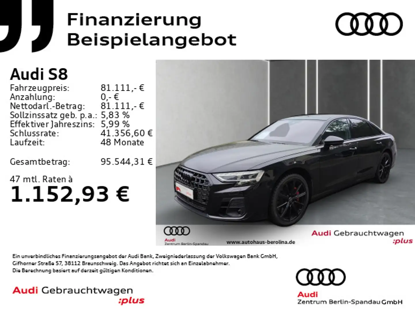 Audi S8 *PANO*StdHz*MATRIX*HuD*AHK*Assist+*B&O* Schwarz - 1