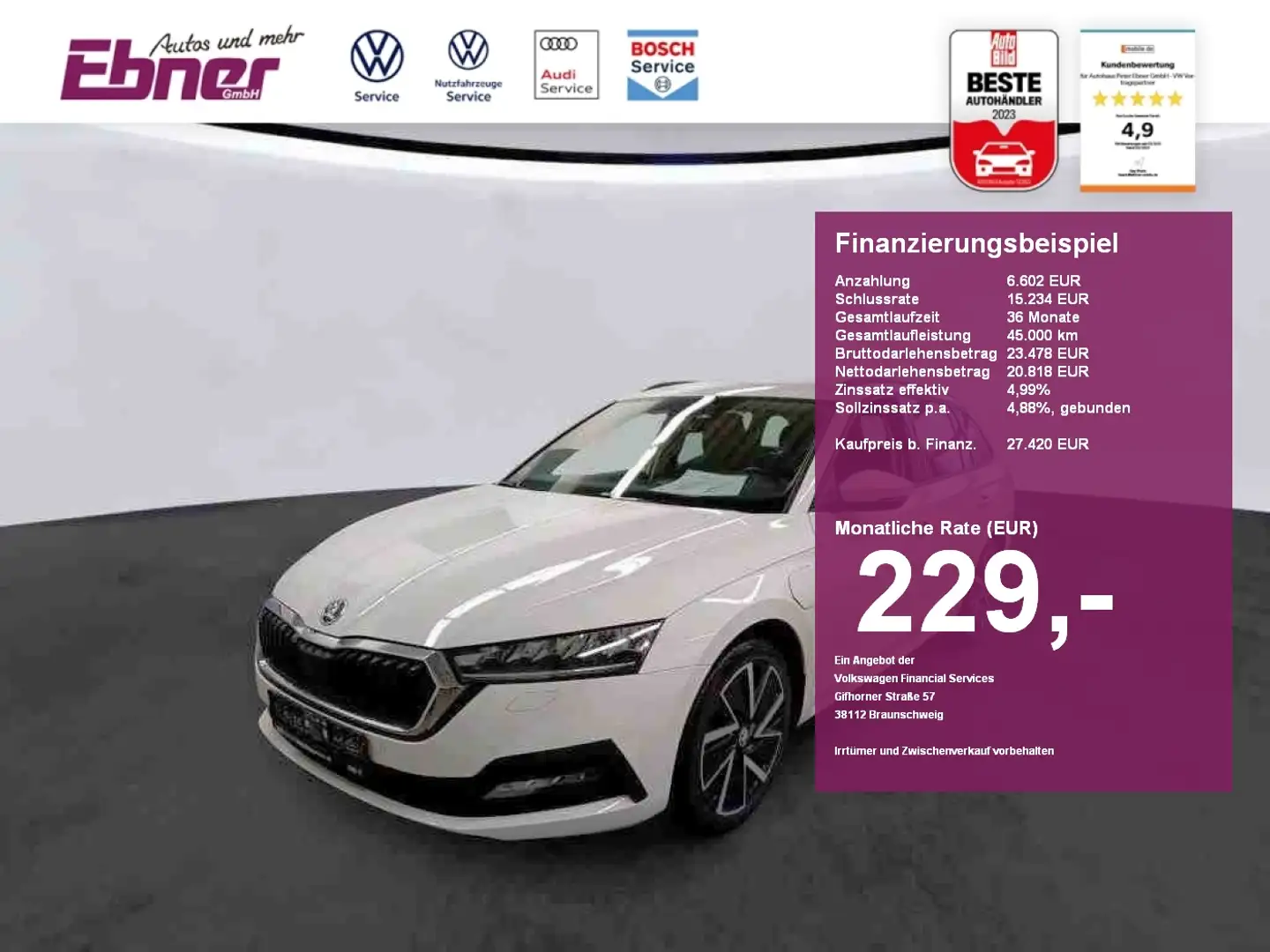 Skoda Octavia Combi CLEVER iV 204PS PHEV DSG ACC+NAVI+KAMERA+LED Weiß - 1