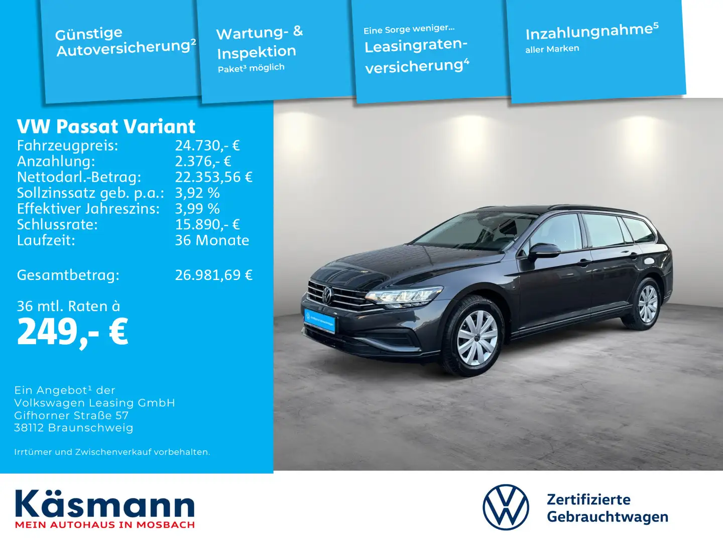Volkswagen Passat Variant Conceptline 2.0TDI NAVI KAM LED Grau - 2
