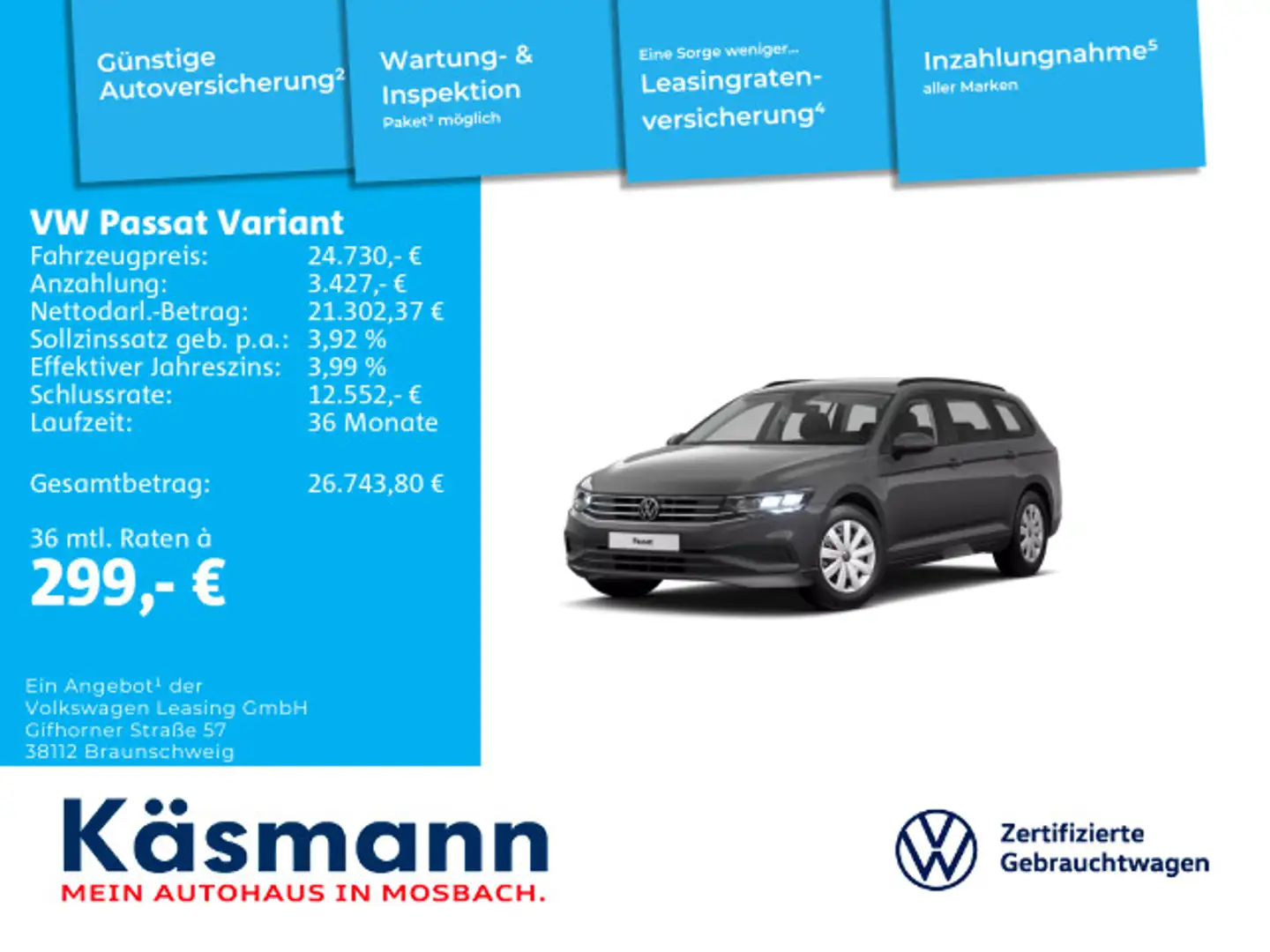 Volkswagen Passat Variant Conceptline 2.0TDI NAVI KAM LED Grau - 1