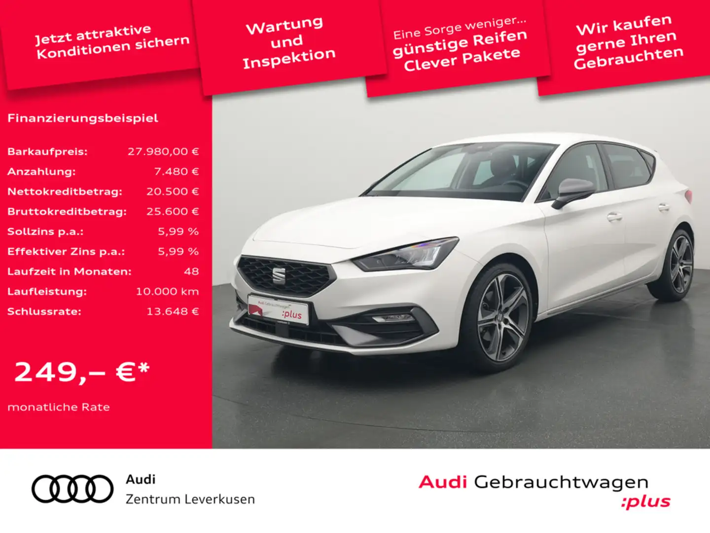 SEAT Leon FR Plus DSG VIRT AHK LED SHZ PDC PORT NA Weiß - 1