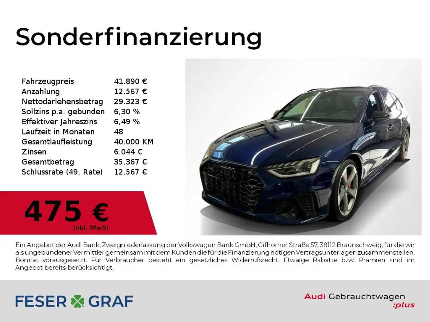 Audi A4 Avant 40 TDI qu S Line Int Pano,Kamera,HUD,B&O,Nav Blau - 1