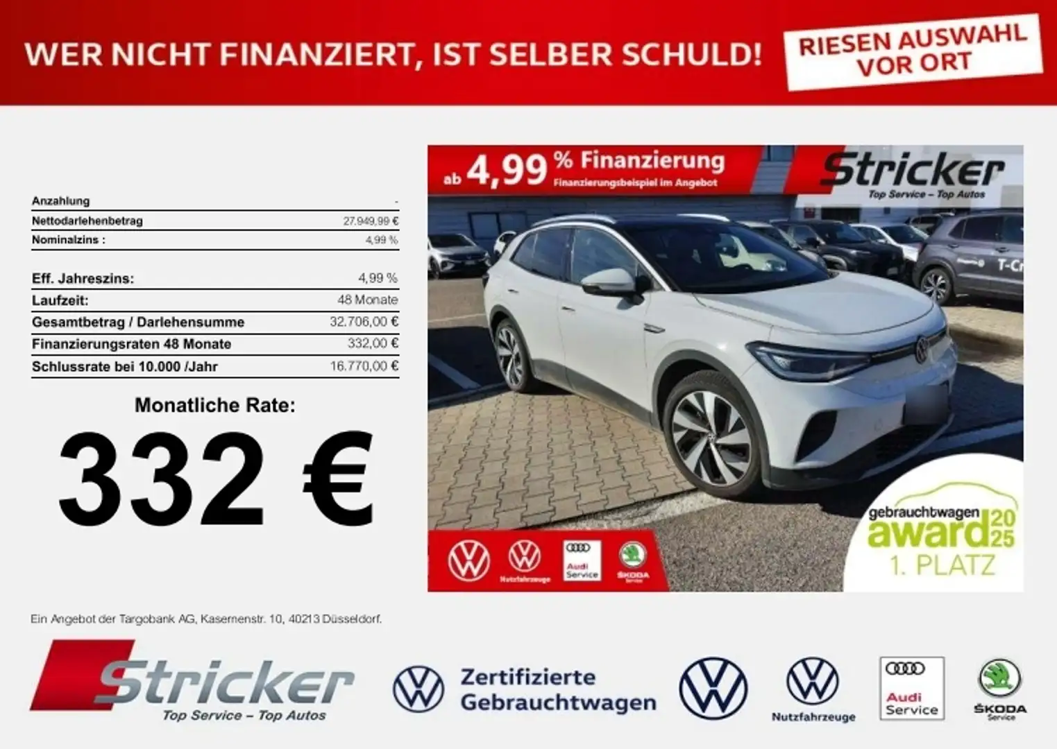Volkswagen ID.4 Pro 4M 195/77 332,-ohne Anzahlung IQ.Light Weiß - 1