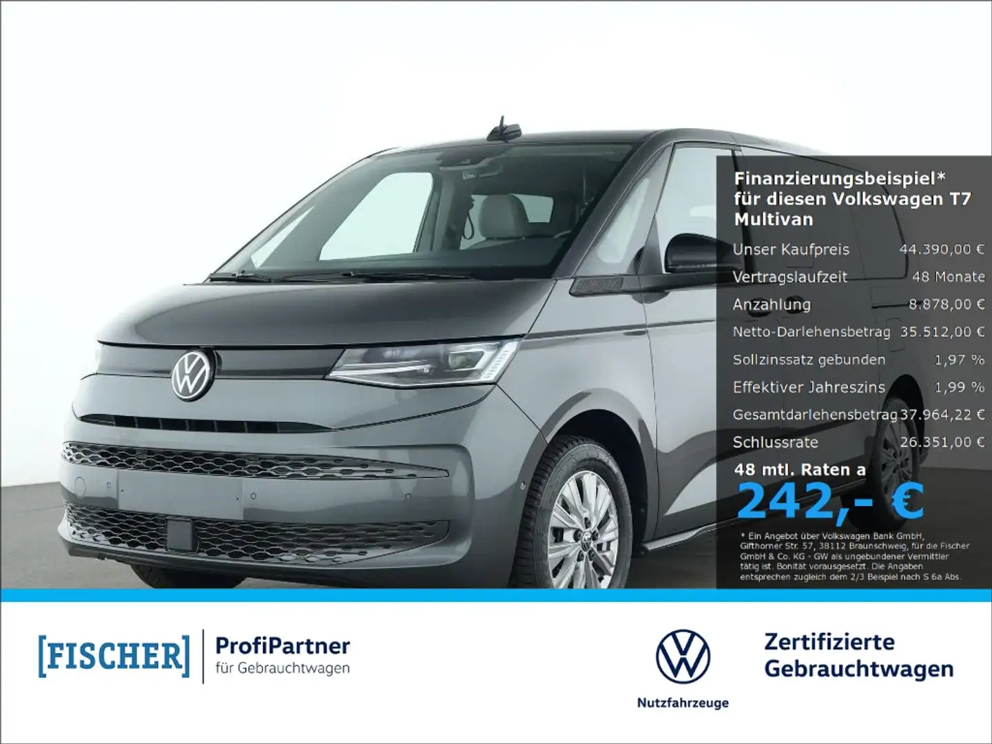 Volkswagen T7 Multivan 2.0TDI DSG kurz KÜ Matrix Navi EasyOpen ParkAssist Grau - 1