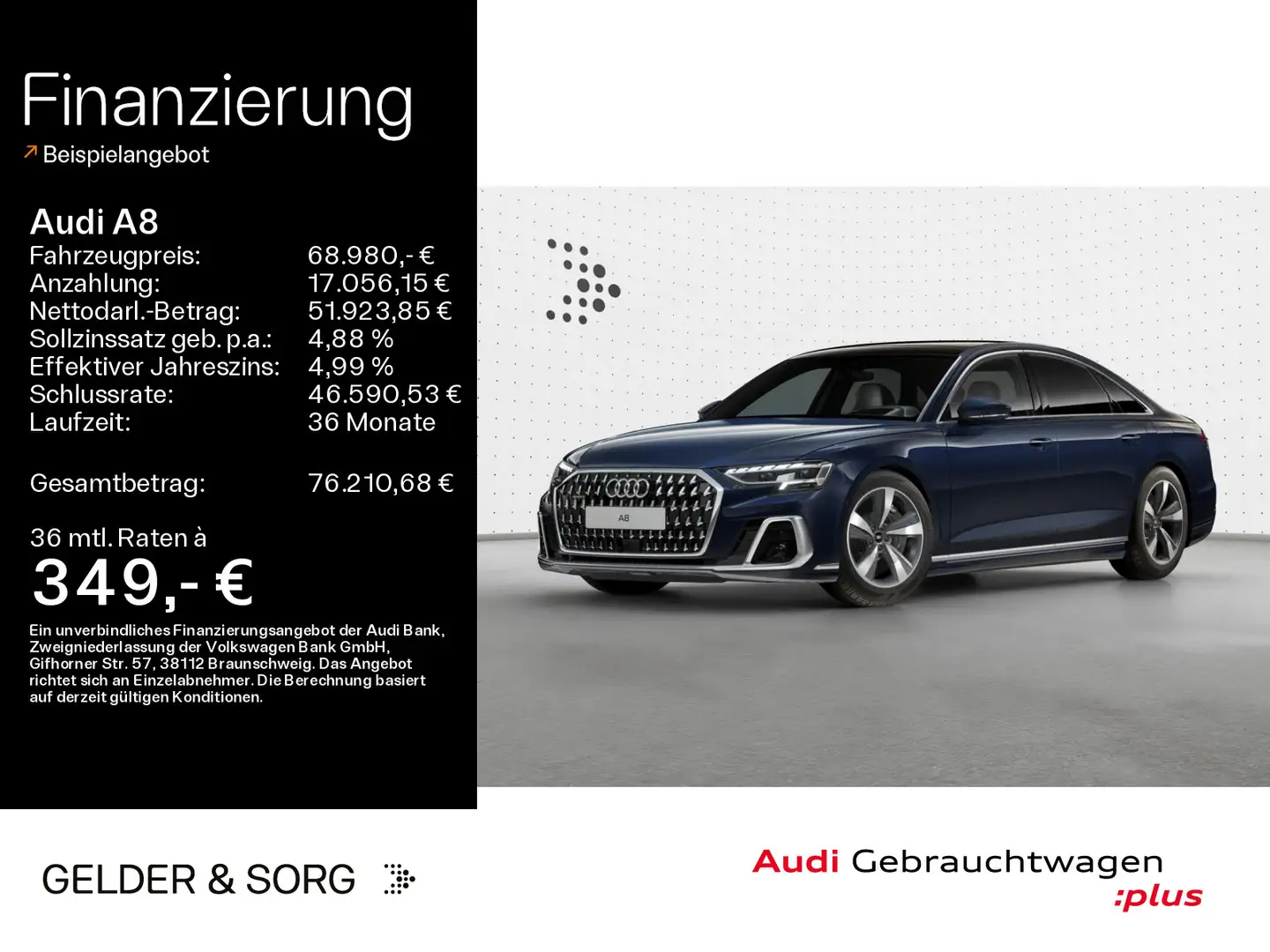Audi A8 60 TFSIe quattro Air*Pano*360°*ACC*B&O*HuD* Bleu - 1