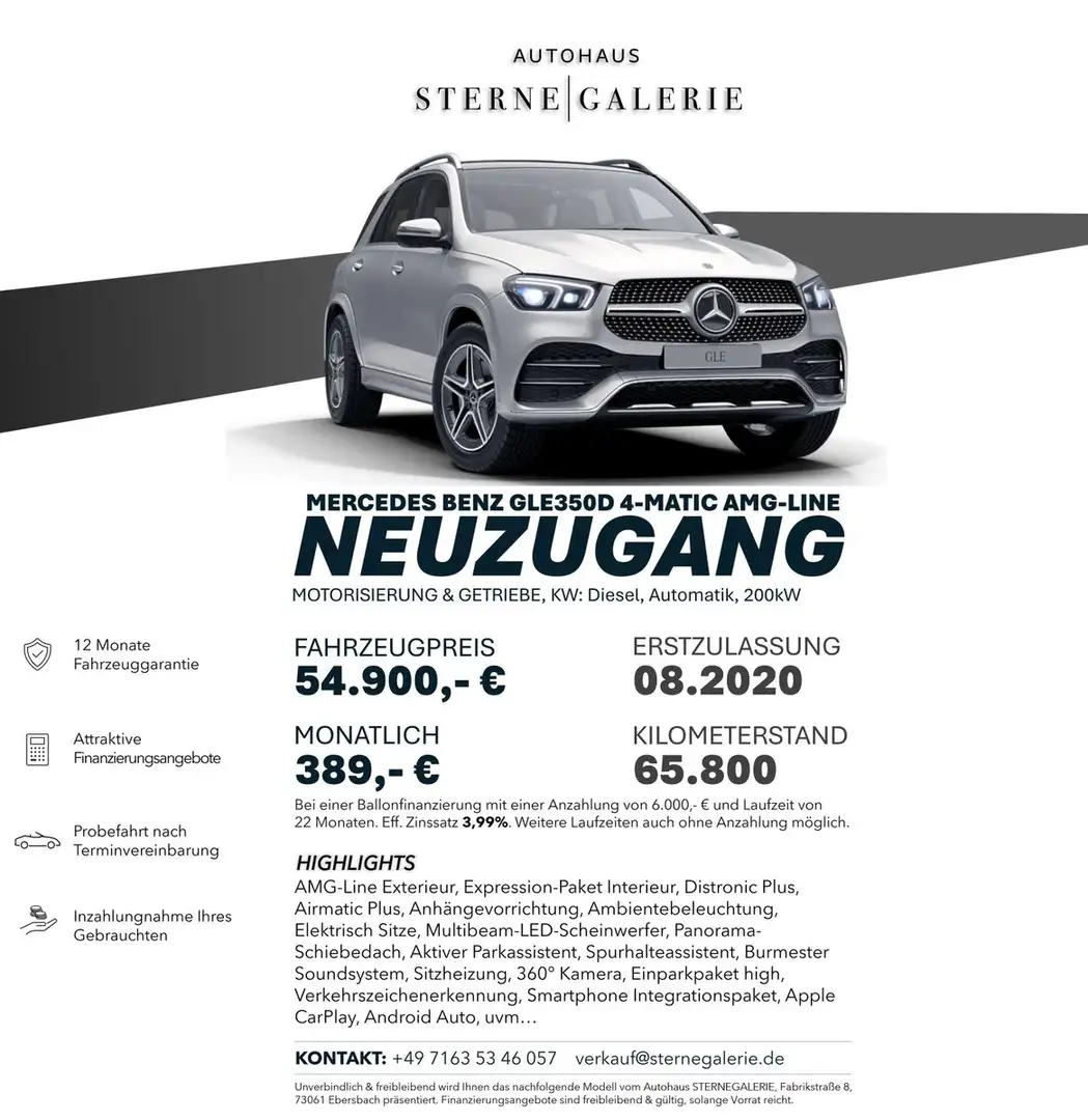 Mercedes-Benz GLE 350 d DISTRO+/AIRMATIC/AHK/PANO/360°/BURM Silber - 1