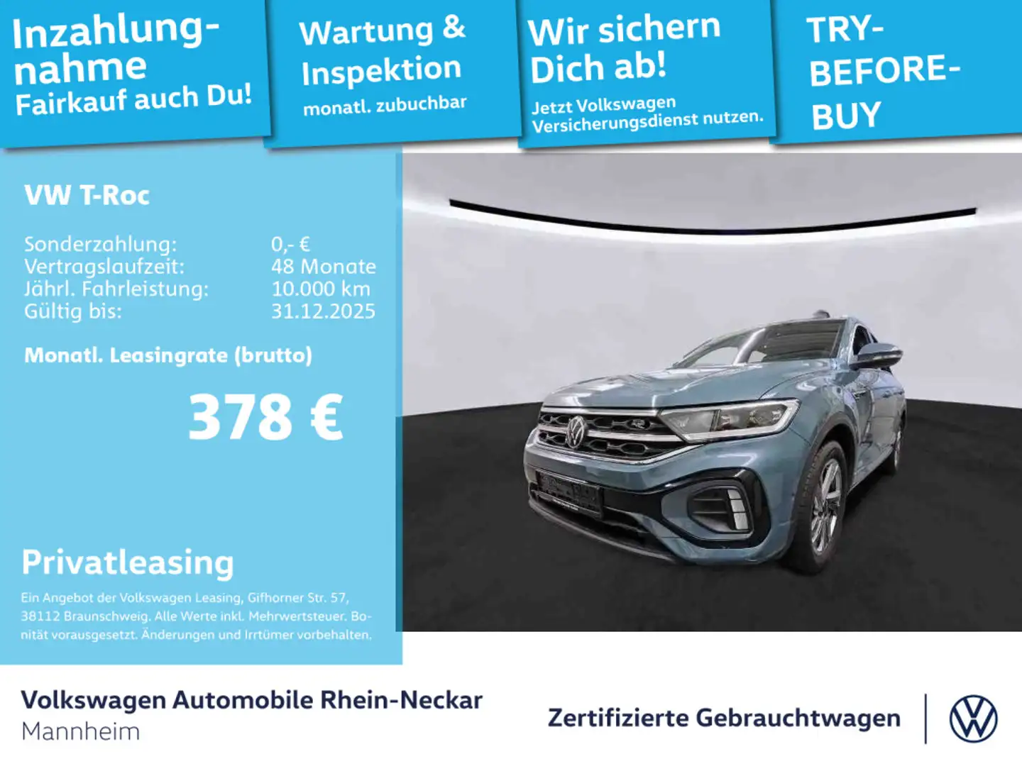 Volkswagen T-Roc 1.5 TSI R-Line DSG Navi Pano Kamera uvm Blau - 1