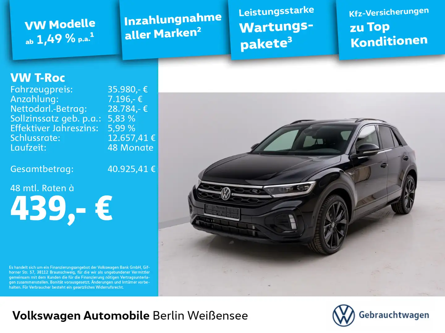 Volkswagen T-Roc R-Line 2.0 TDI DSG*KLIMA*MFL*NAVI*SHZ*RFK Schwarz - 1