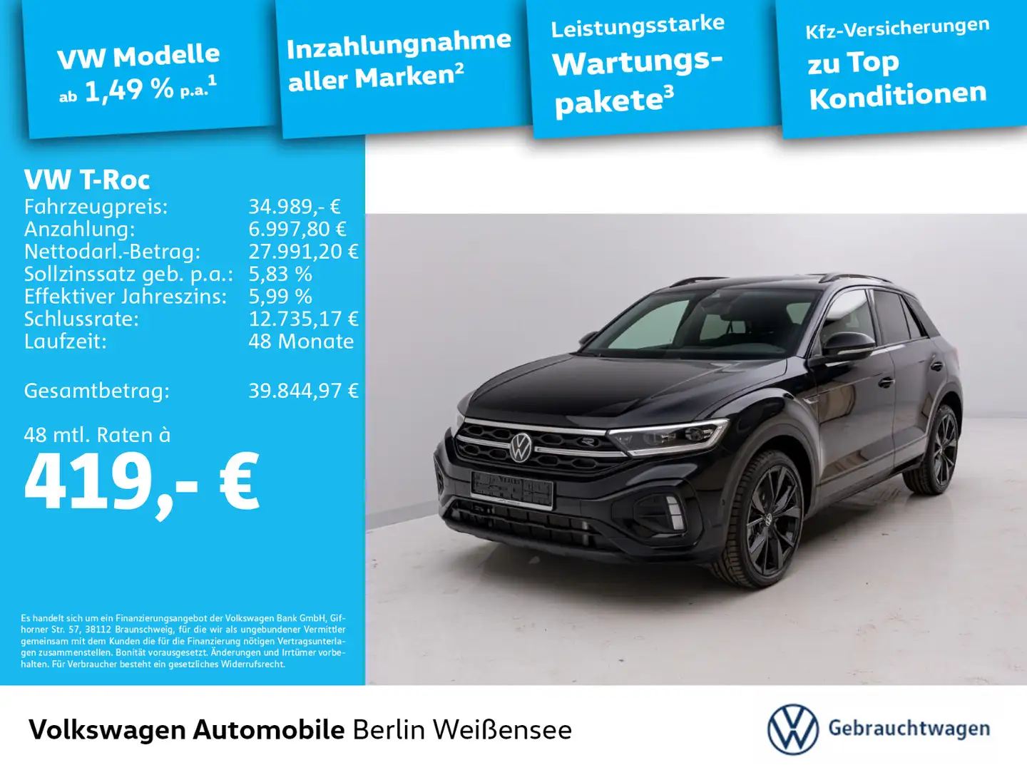 Volkswagen T-Roc R-Line 2.0 TDI DSG*KLIMA*MFL*NAVI*SHZ*RFK Schwarz - 1