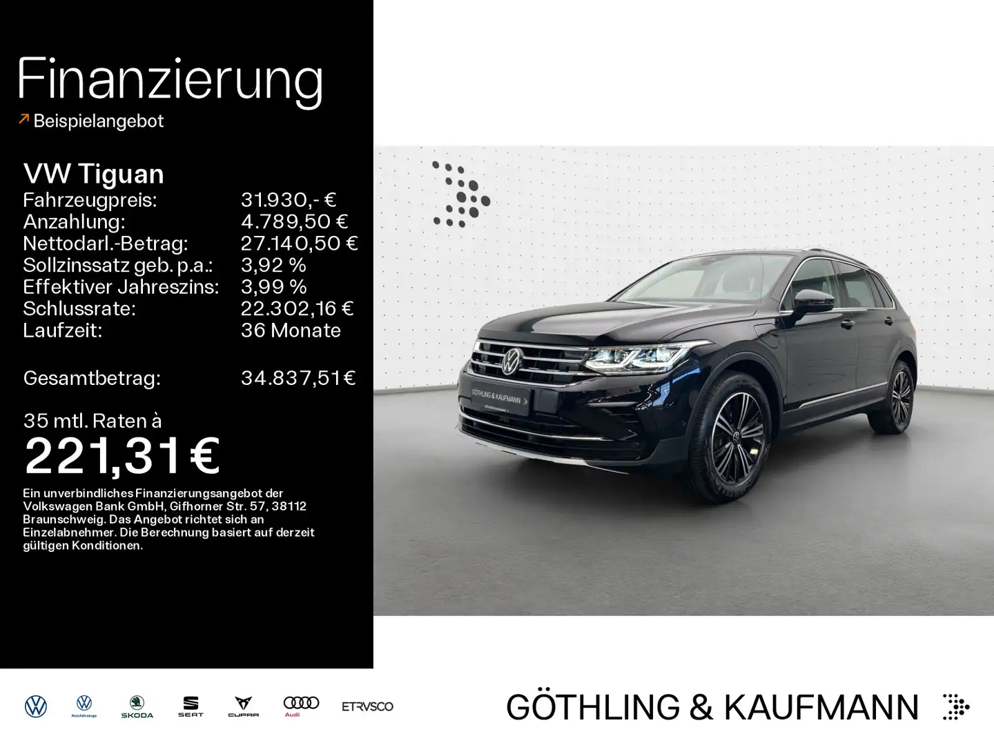 Volkswagen Tiguan Elegance 1.4TSI eHybrid DSG*NAVI*AHK*KAM* Noir - 1