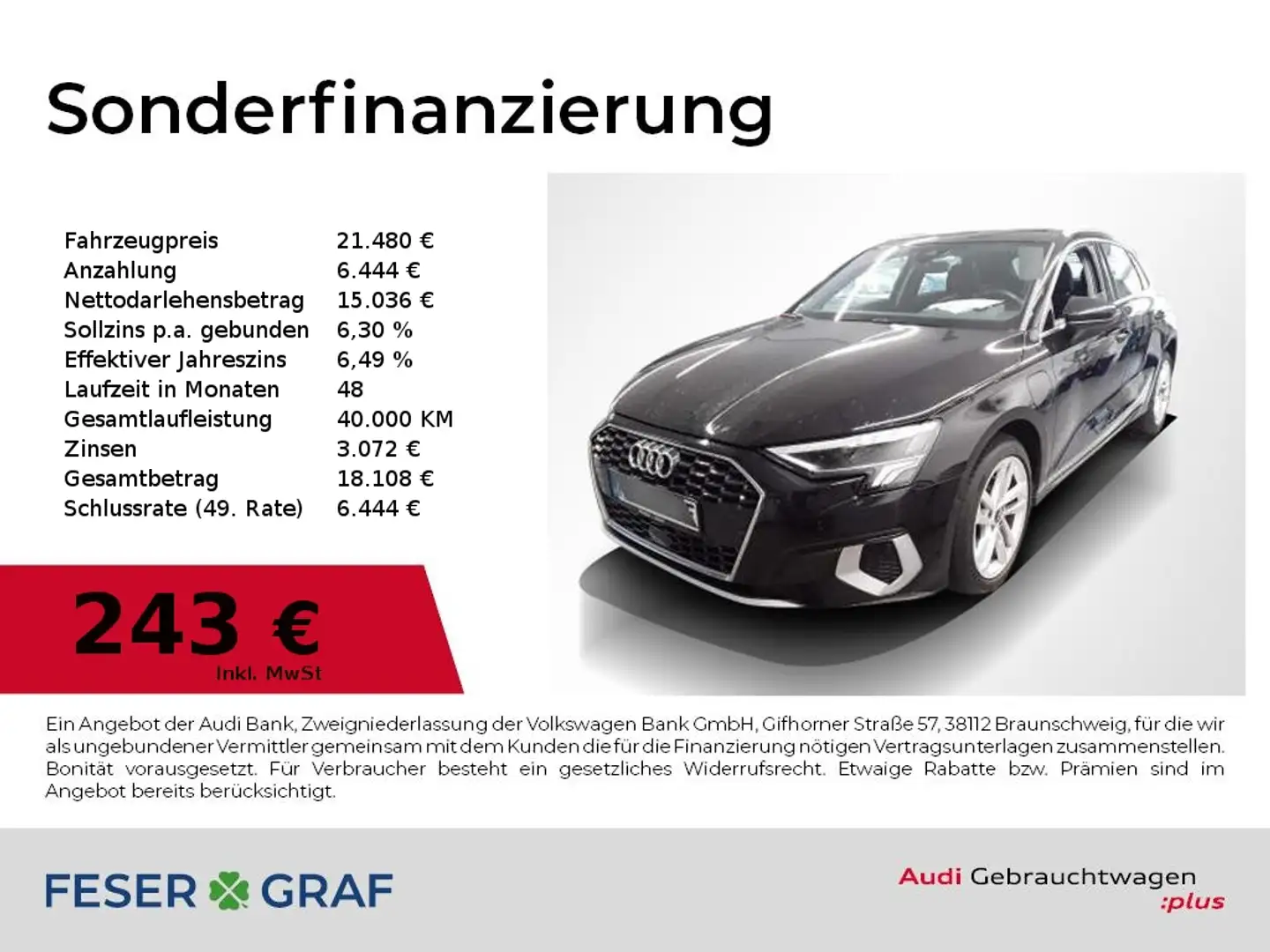 Audi A3 40 TFSI e Adv Navi,LED,Sitzhzg Schwarz - 1