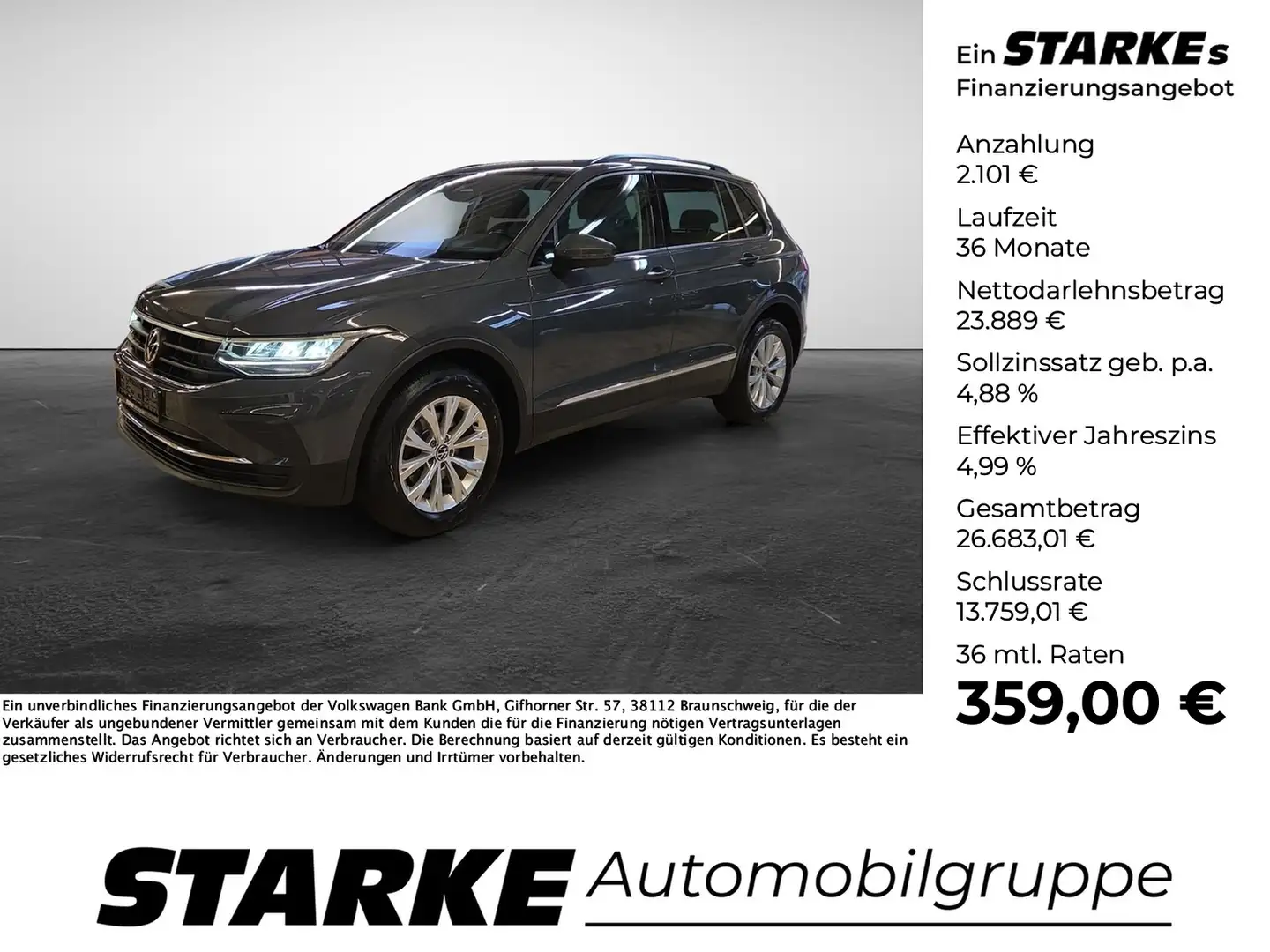 Volkswagen Tiguan 2.0 TDI DSG Life LED Navi Kamera PDC ACC Grau - 1