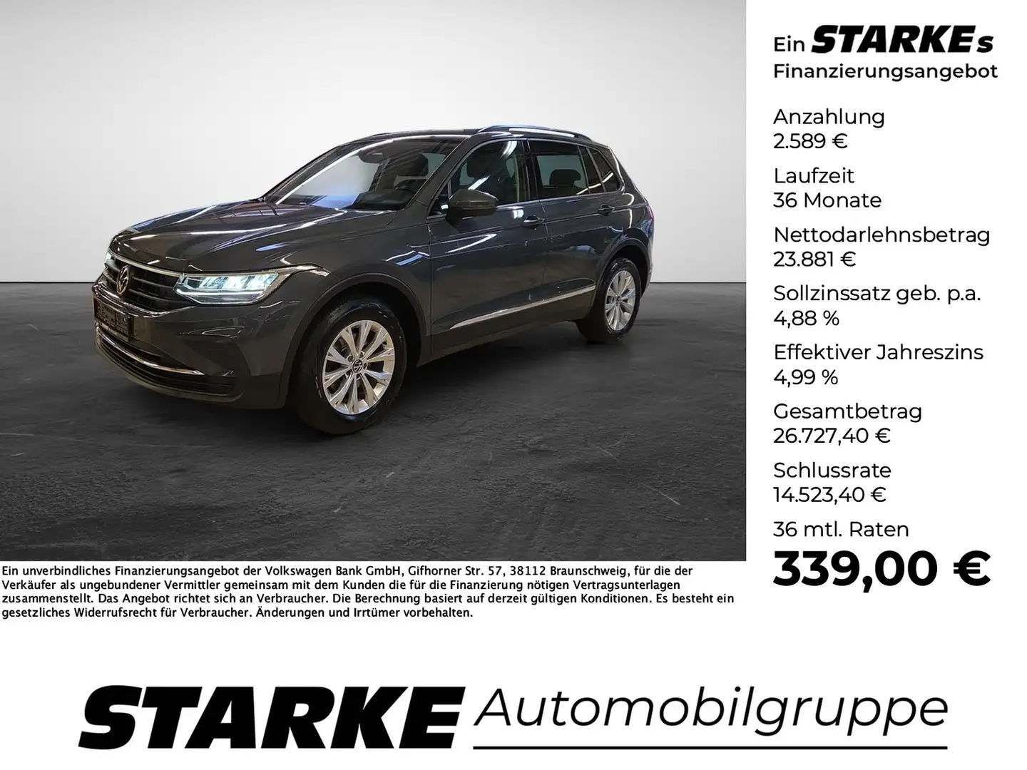 Volkswagen Tiguan 2.0 TDI DSG Life LED Navi Kamera PDC ACC Gris - 1