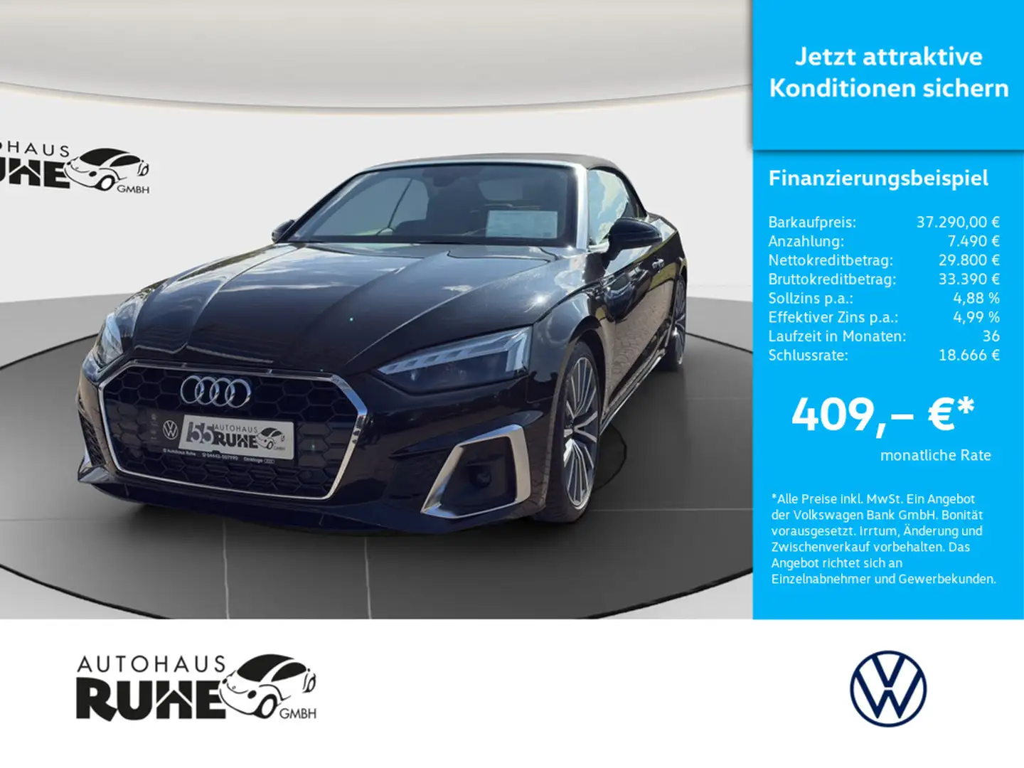 Audi A5 Cabriolet S line 40 TFSI 150 kW S tronic Noir - 1