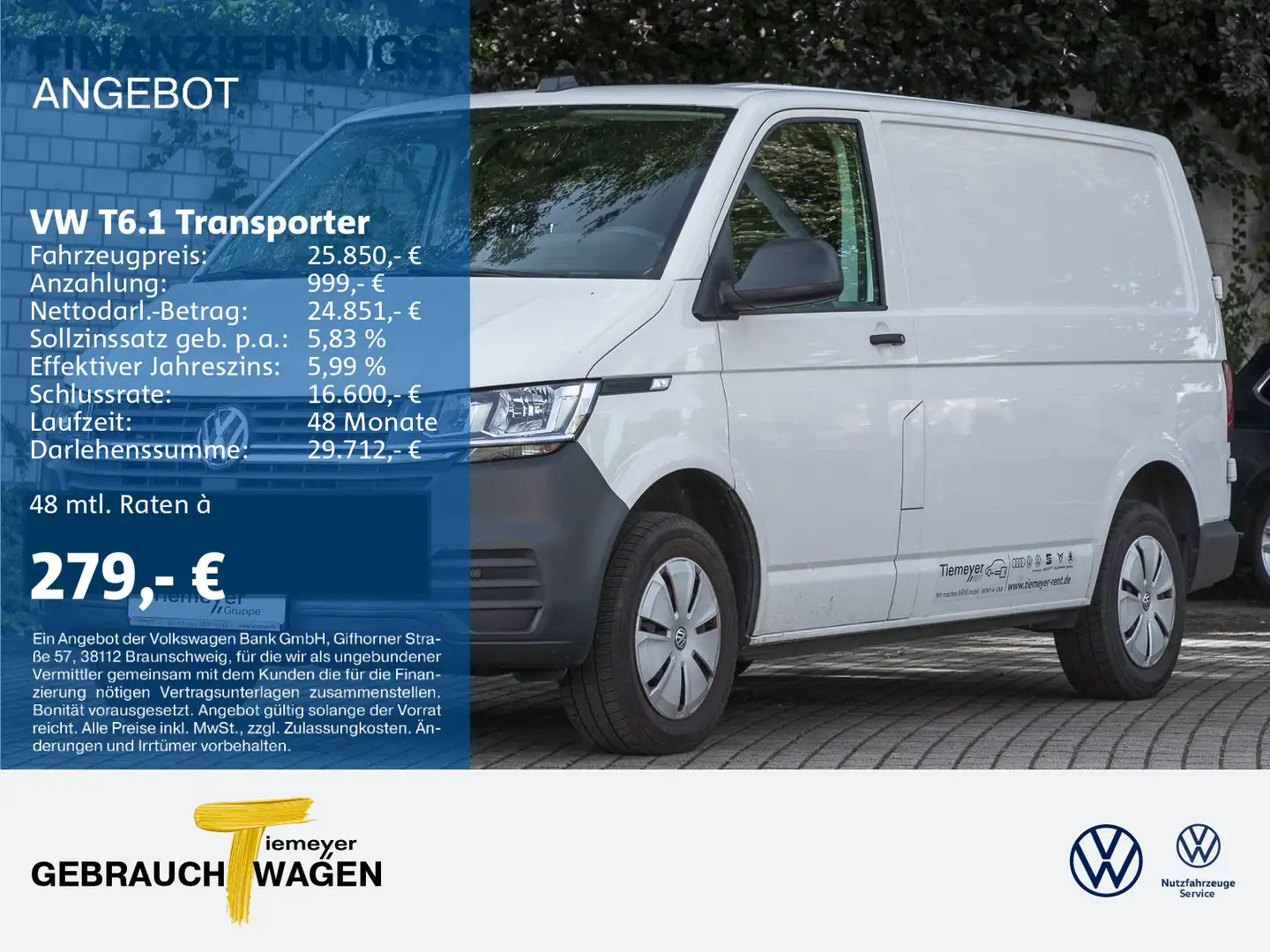 Volkswagen T6.1 Transporter T6.1 Kasten 3-SITZE AHK KAMERA FLÜGELTÜREN Bílá - 1