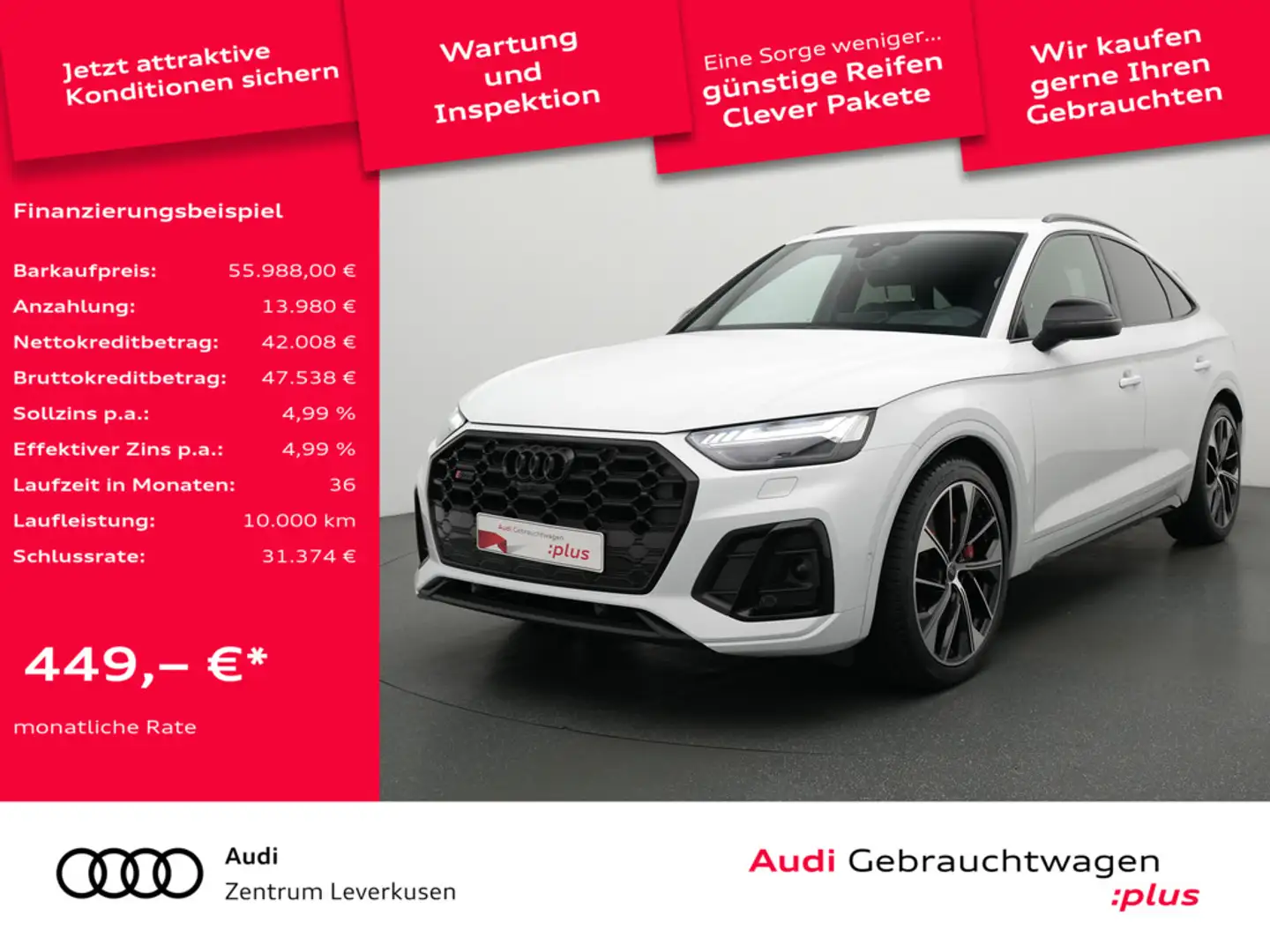 Audi SQ5 Sportback LUFT PANO AHK RAUTE STANDHZ MAT Weiß - 1