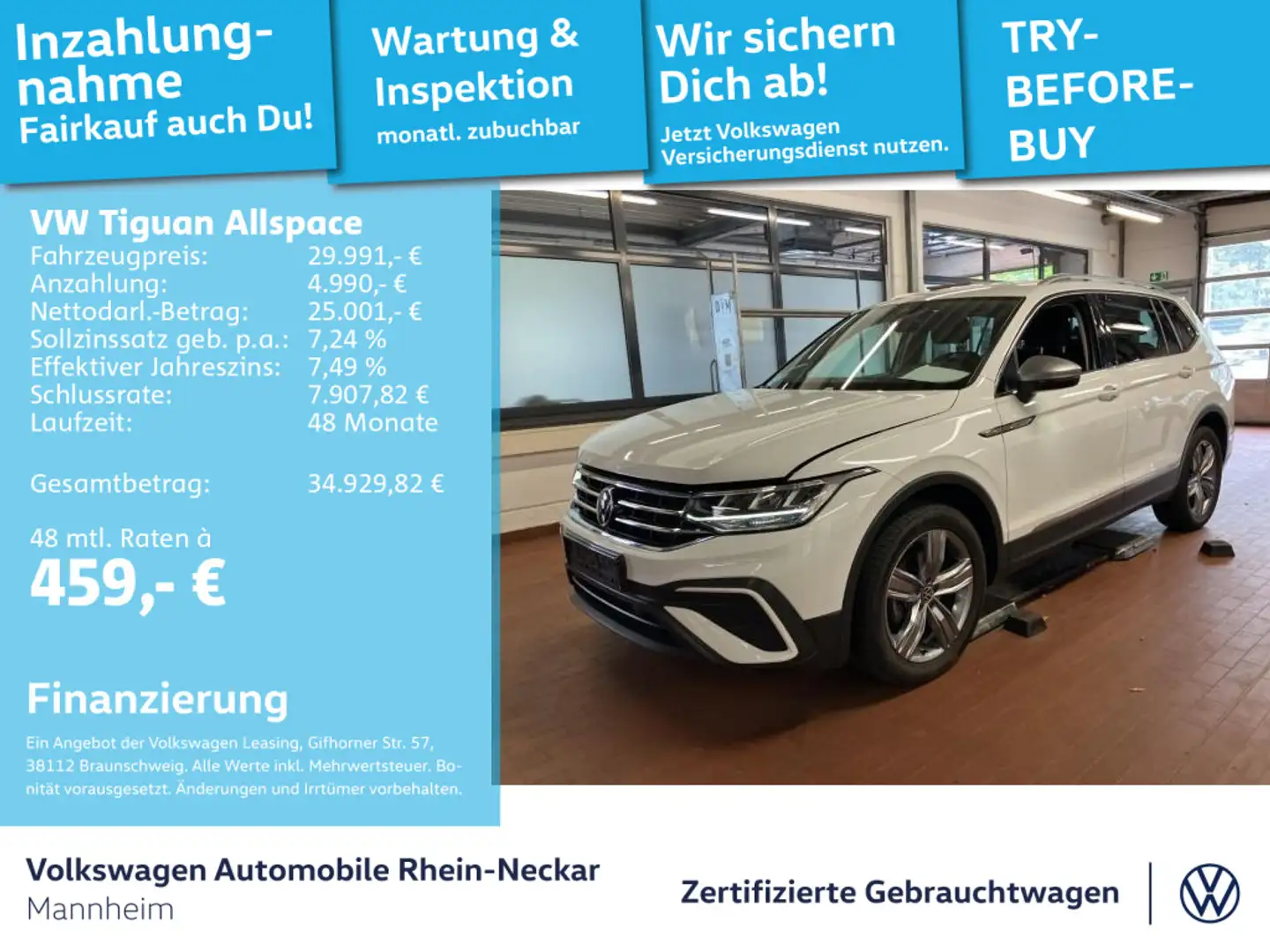 Volkswagen Tiguan Allspace 1.5 TSI LifeDSG 7-Sitzer Navi AH Weiß - 1