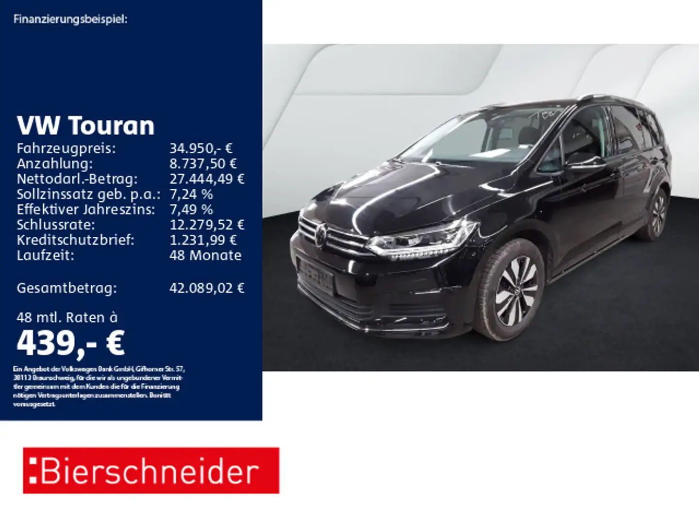 Volkswagen Touran 2.0 TDI DSG Goal 7SITZE AHK LED NAVI Schwarz - 1