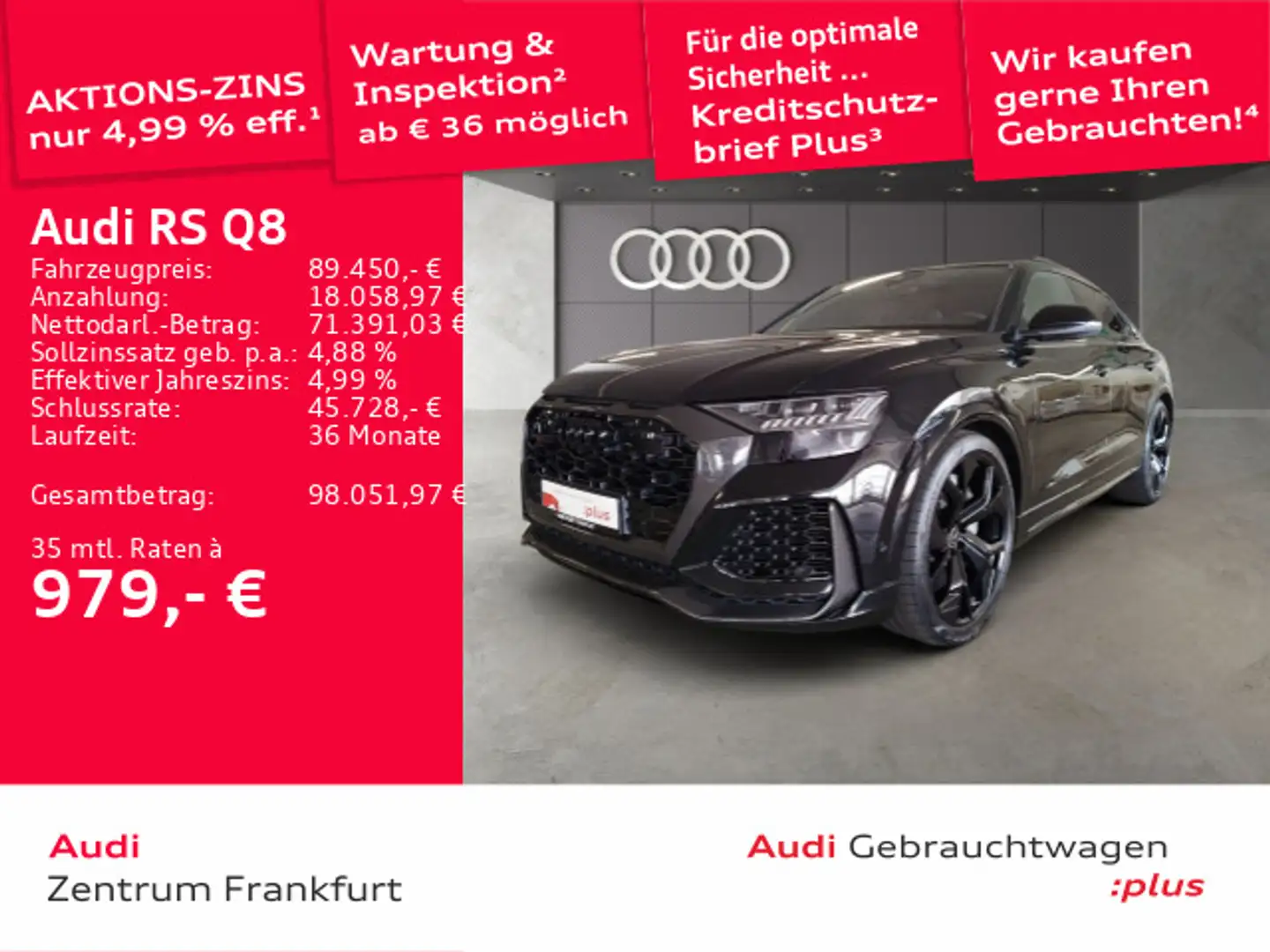 Audi RS Q8 RSQ8 tiptronic MatrixLED Luft Massage AHK B&O Schwarz - 1