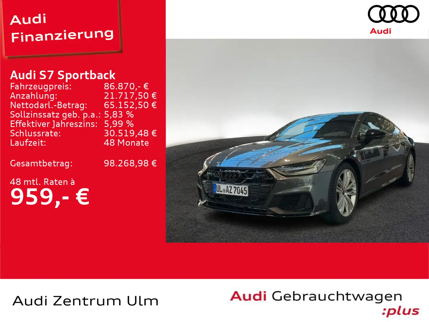 Audi S7 TDI qu 21 B&O HuD MATRIX 5J.GAR. Grau - 1