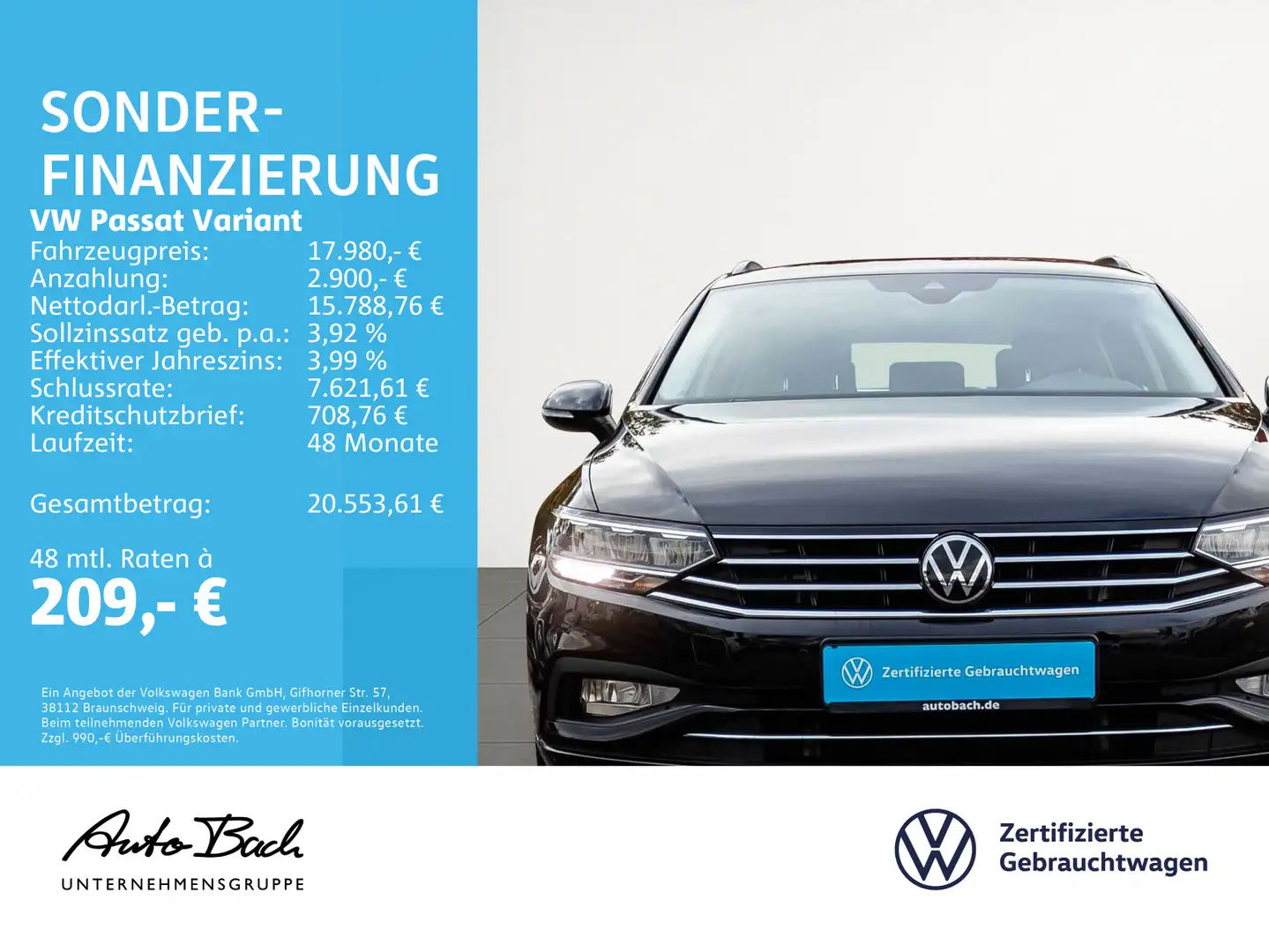 Volkswagen Passat Variant Business 2,0 l TDI AHK ACC Navi E Schwarz - 2