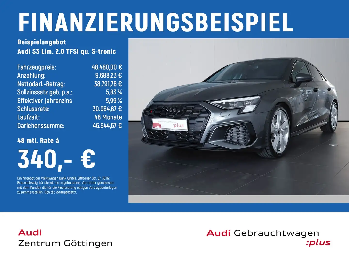 Audi S3 Lim. 2.0 TFSI qu. S-tronic MATRIX LED+B&O+ Grau - 2