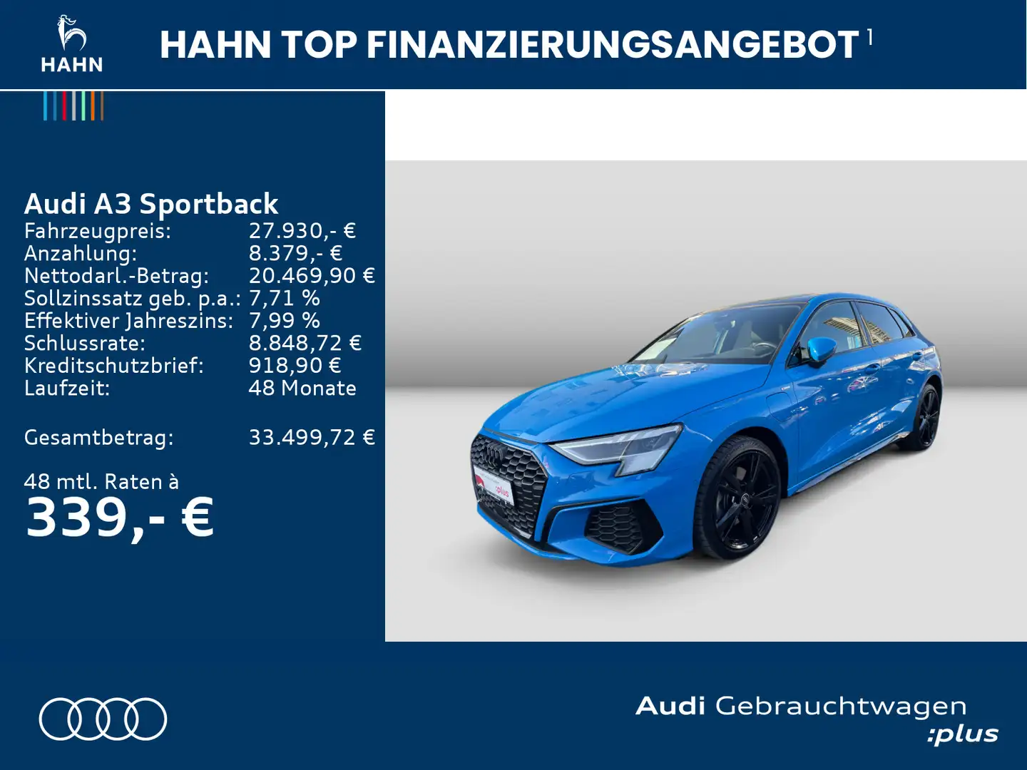 Audi A3 40TFSIe S-trc S-line Matrix B&O CAM Blau - 2