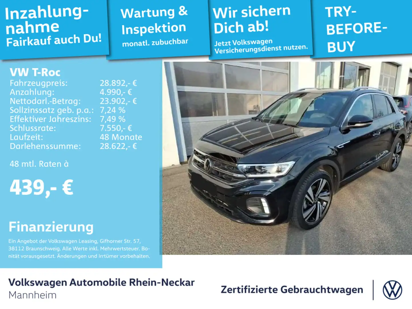 Volkswagen T-Roc 1.5 TSI R-Line DSG AHK Navi LED uvm Schwarz - 1