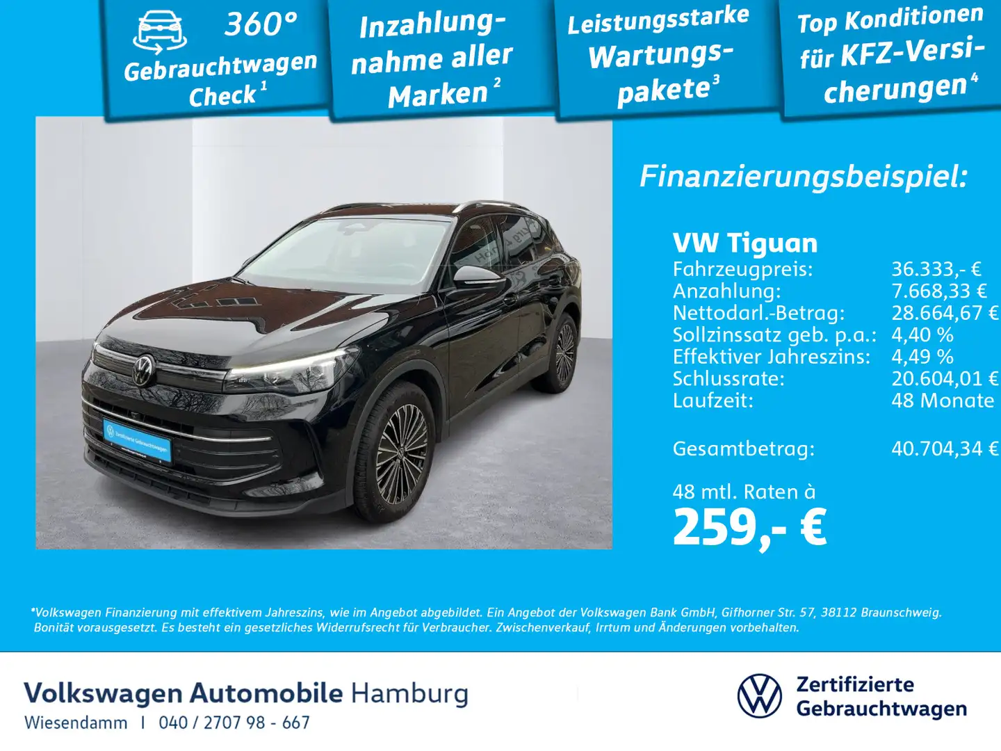 Volkswagen Tiguan 1,5 eTSI Life DSG LED AHK LED Navi ACC Schwarz - 1