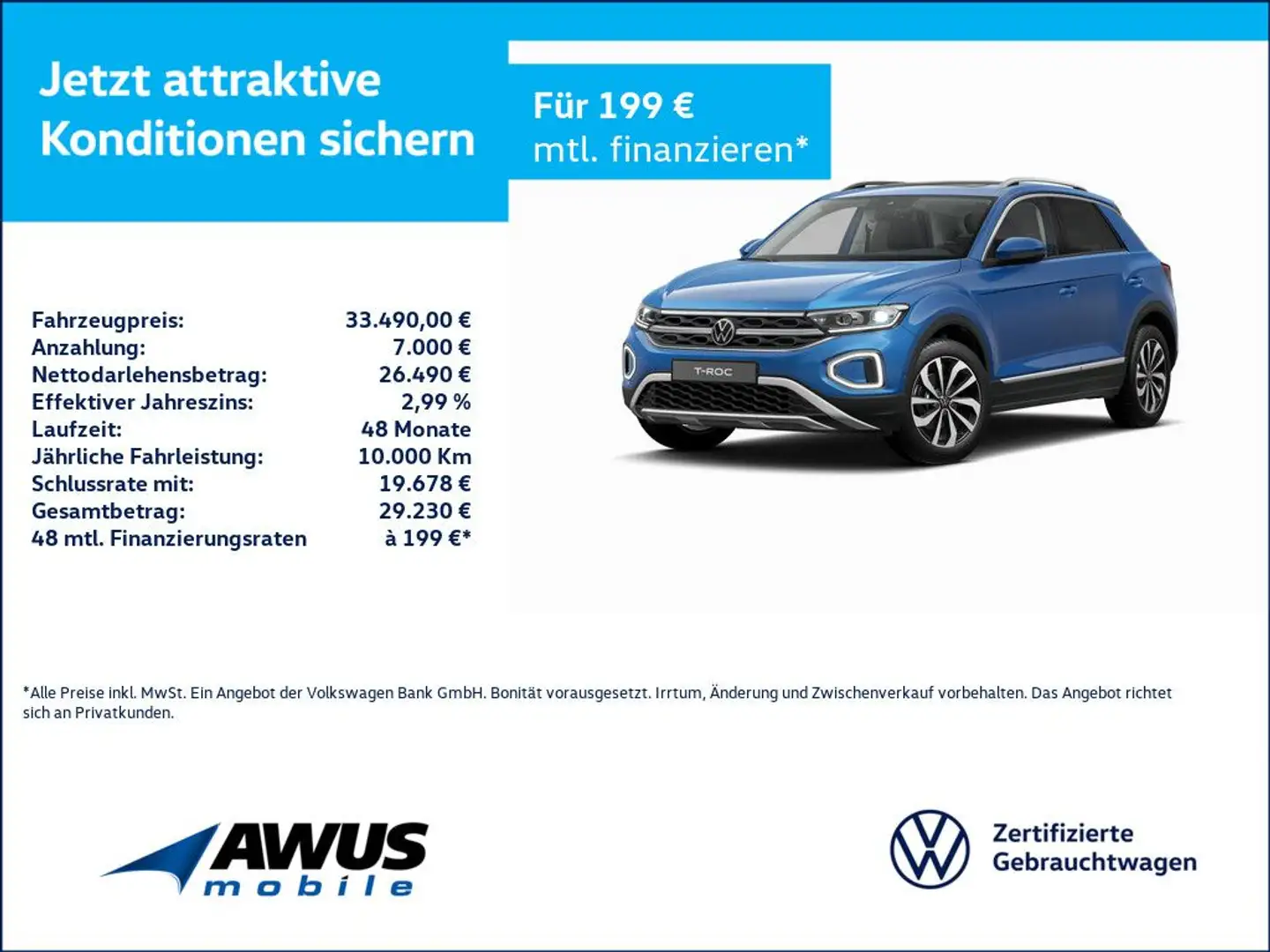 Volkswagen T-Roc 1.5TSI DSG Style AHK Blau - 1