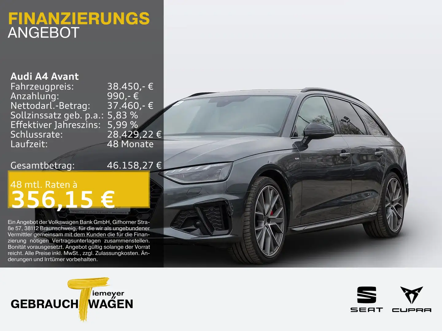 Audi A4 40 TFSI Q 2x S LINE LM19 KAMERA NAVI+ V Grau - 1