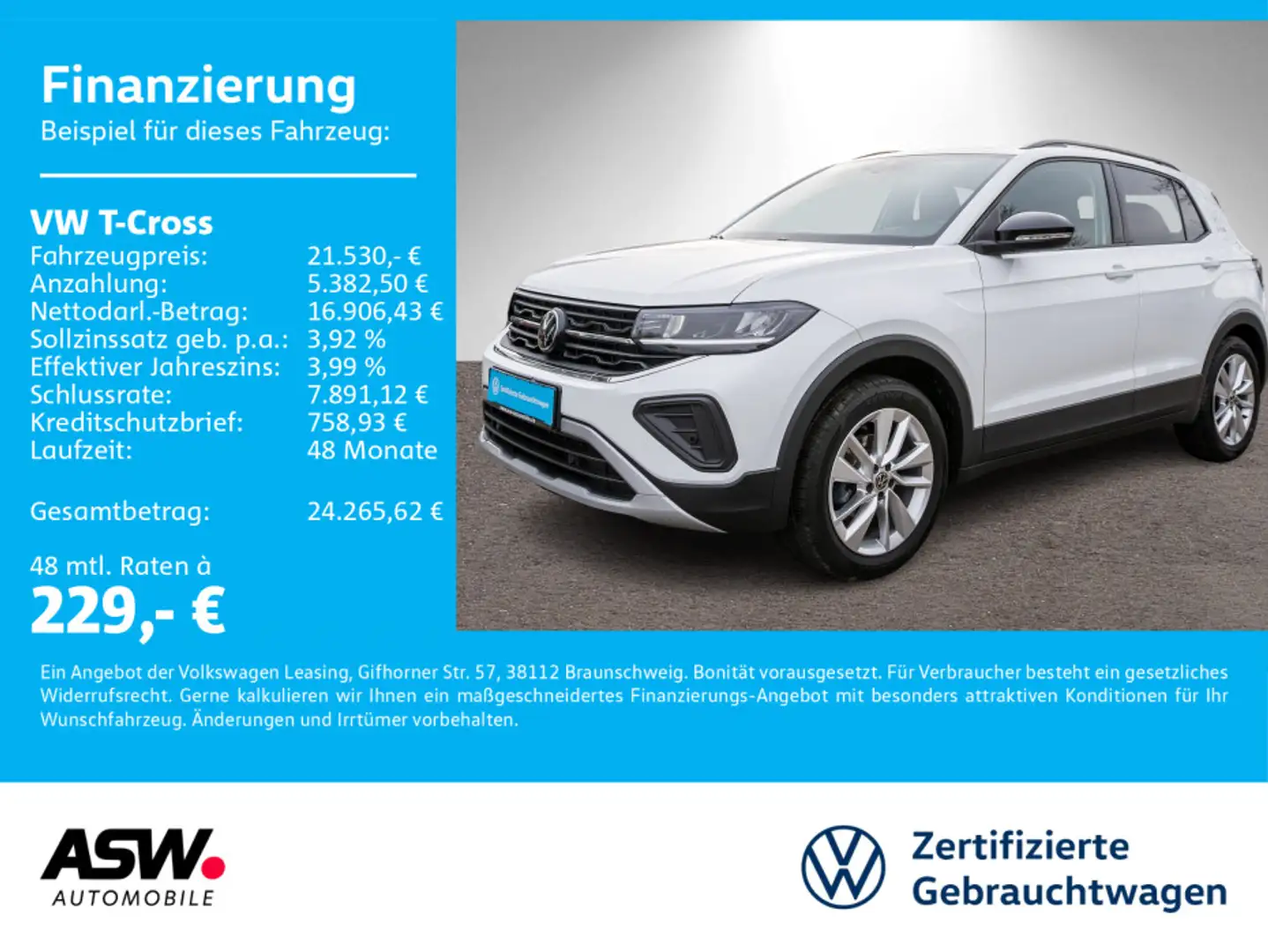Volkswagen T-Cross Goal 1,0 TSI LED NAVI ACC PDC SHZ Weiß - 1