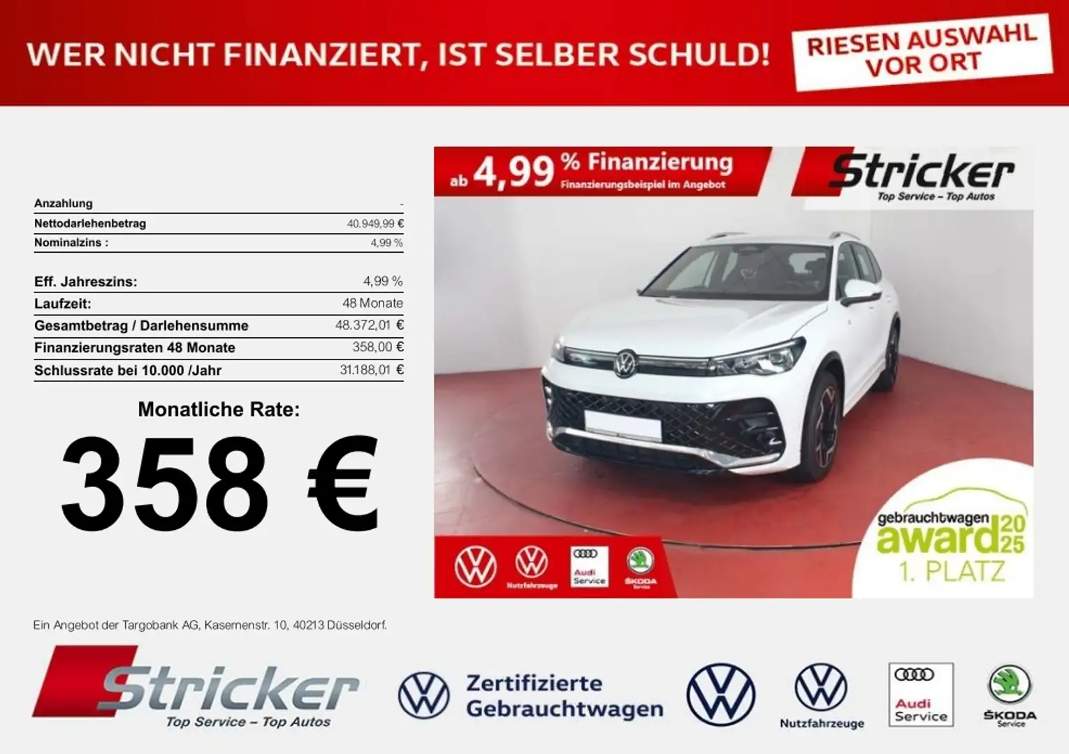 Volkswagen Tiguan R-Line 2.0TDI DSG 4M 358,-ohne Anzahlung ACC Kame Weiß - 1