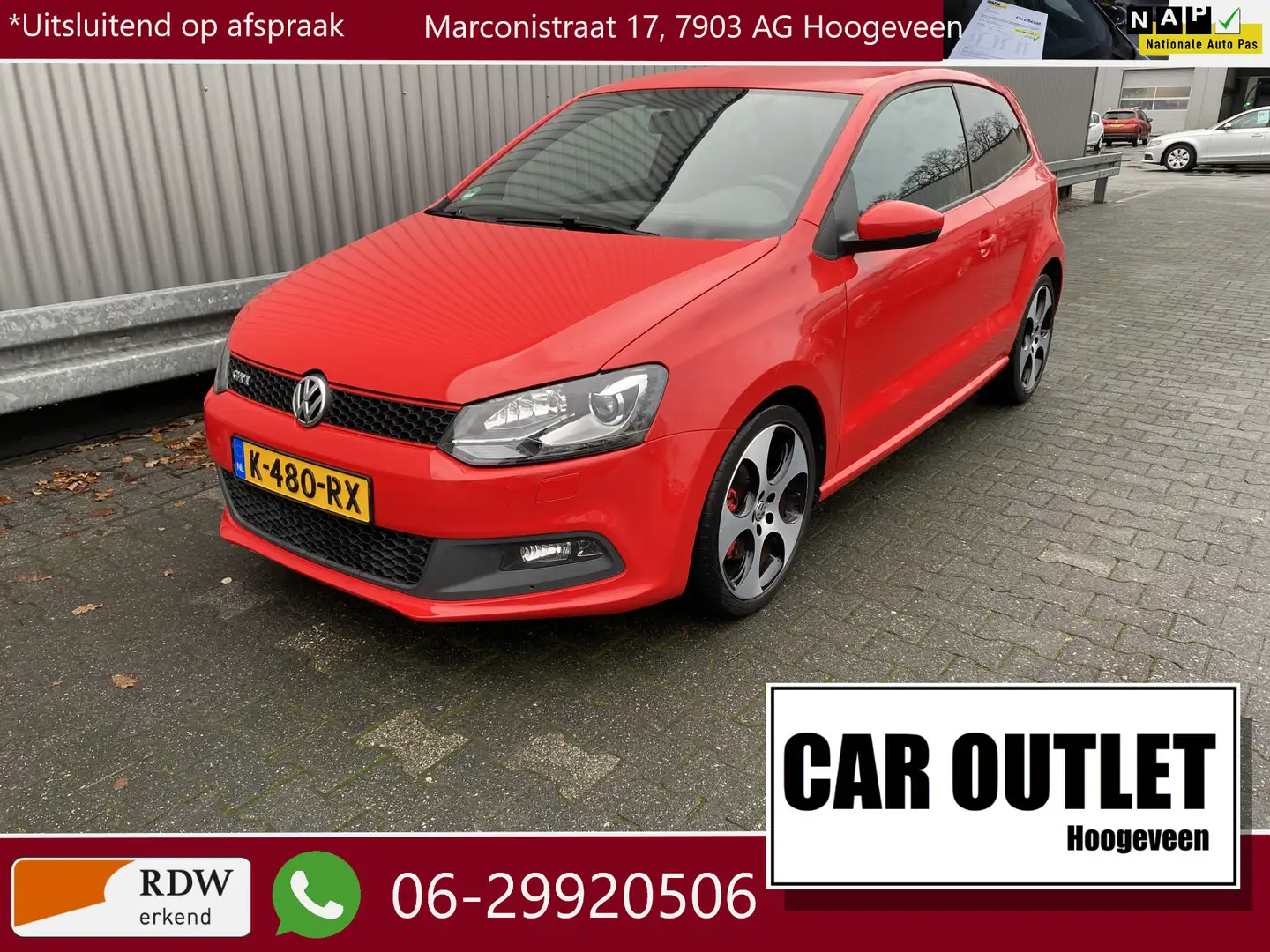 Volkswagen Polo GTI 1.4 TSI AUTOMAAT, Clima, Bluetooth, LED-dagrij, PD Roşu - 1