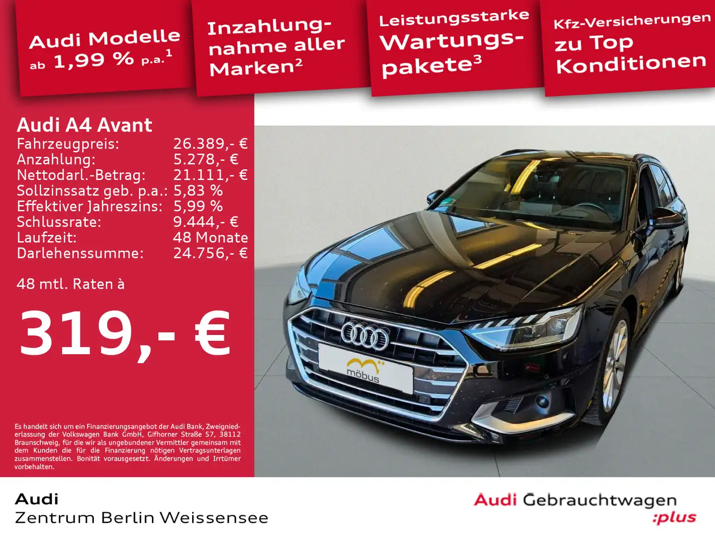 Audi A4 40 TDI Avant S-TRO*ADVANCED*RFK*LED*B&O Zwart - 1