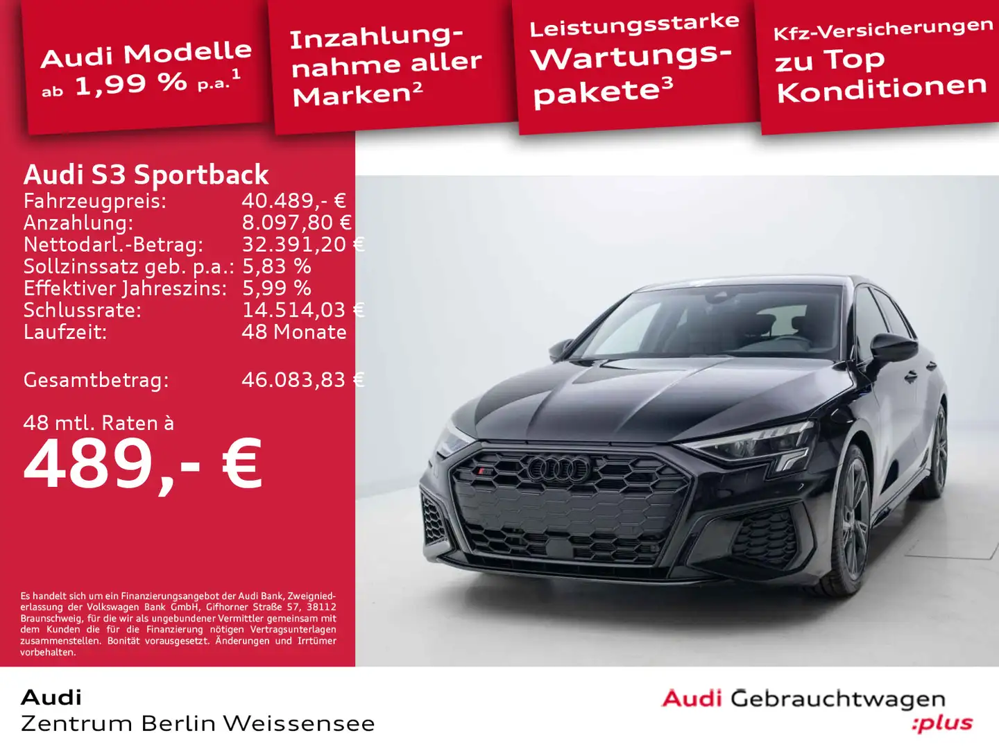 Audi S3 2.0 TFSI S-TRO*ACC*QUA*APP*RFK*NAVI Schwarz - 1