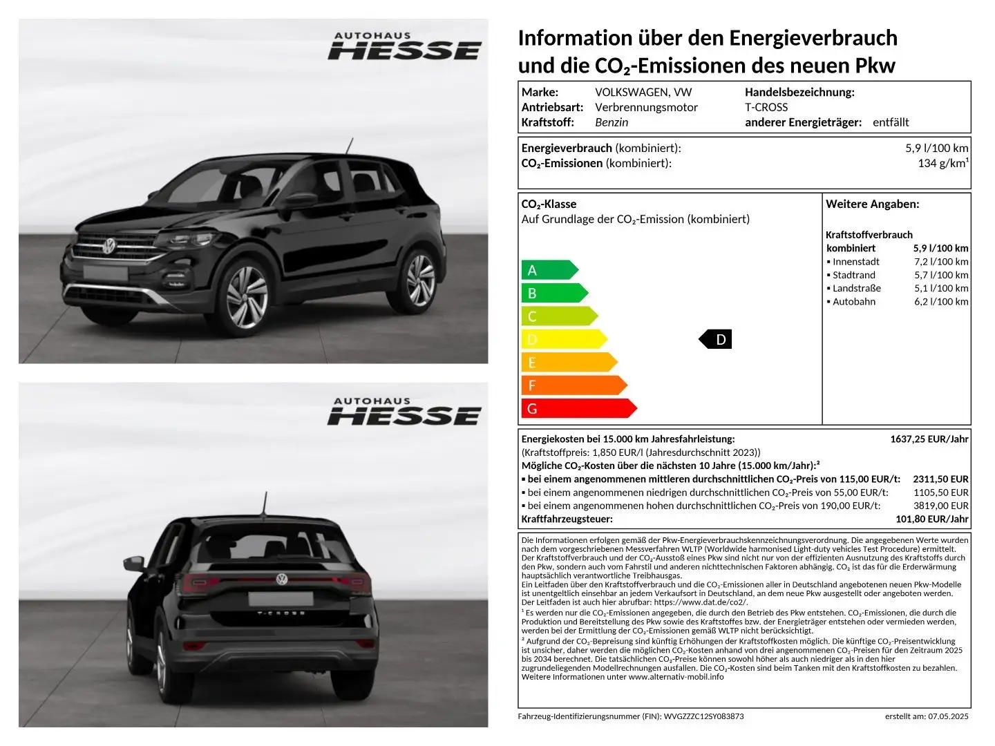 Volkswagen T-Cross Life 1.0 l TSI OPF 85 kW (116 PS) 7-Gang-Doppelkup Schwarz - 1