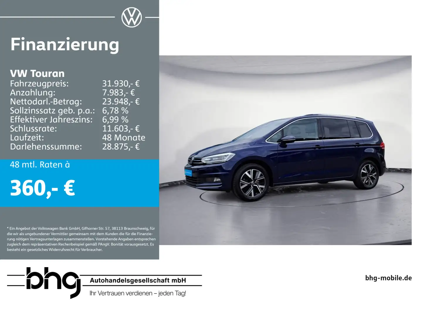 Volkswagen Touran 1.5 TSI ACT OPF Highline Navi Klima Blau - 1