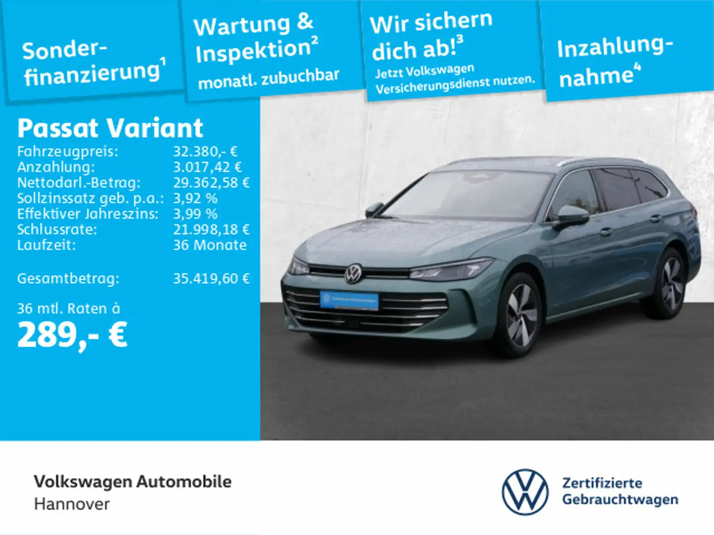 Volkswagen Passat Variant 1.5 eTSI DSG Business AHK ACC LED Grün - 1