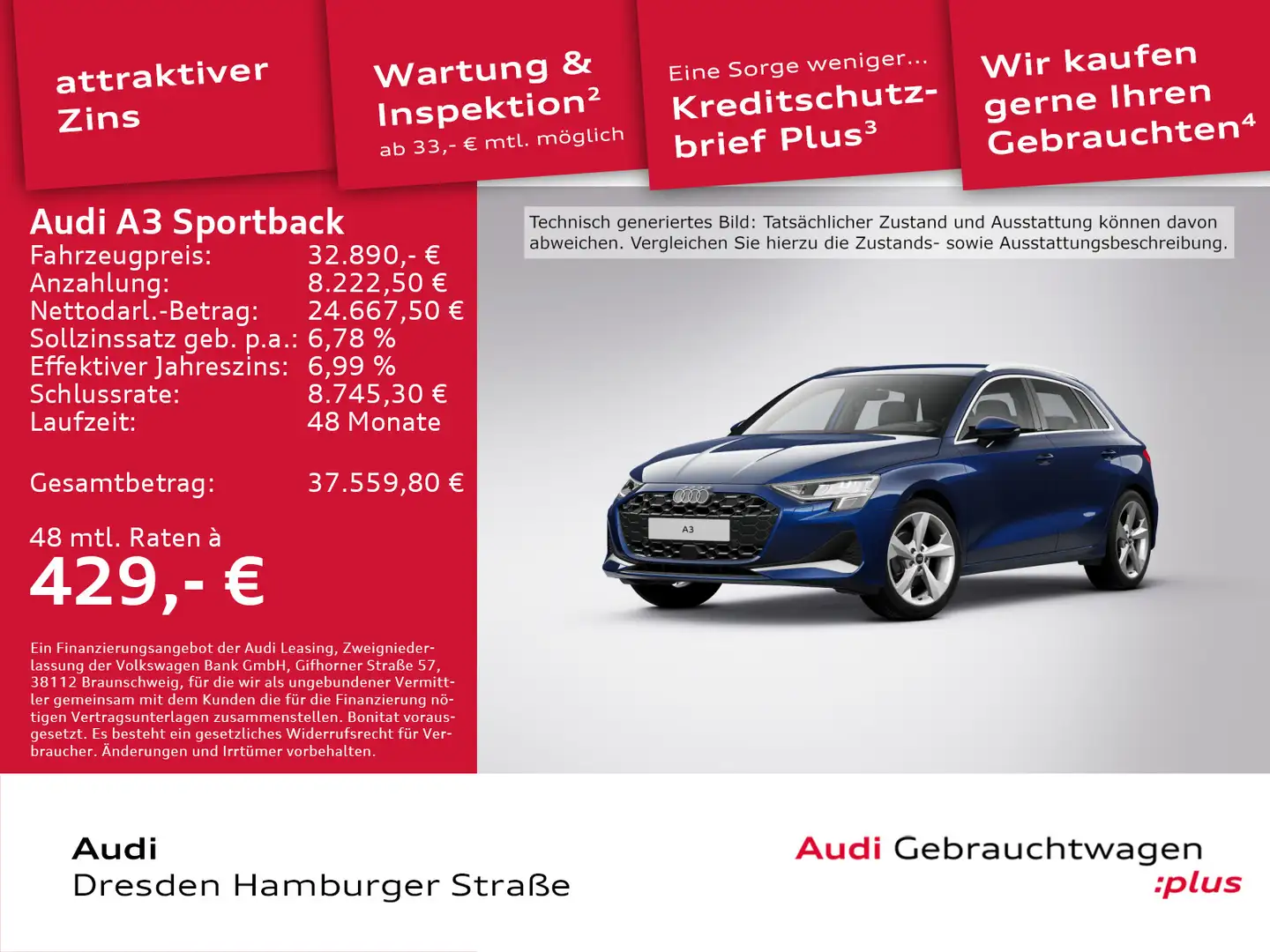 Audi A3 30 TFSI Advanced Navi S tronic Blau - 1