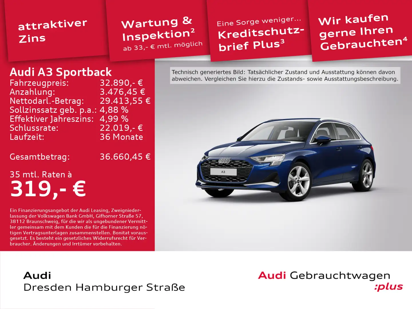 Audi A3 30 TFSI Advanced Navi S tronic Blau - 1