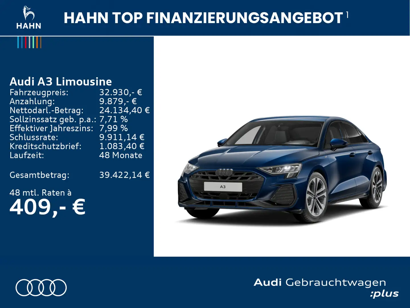 Audi A3 30TFSI S-tronic S line AHK Cam Navi Blau - 2