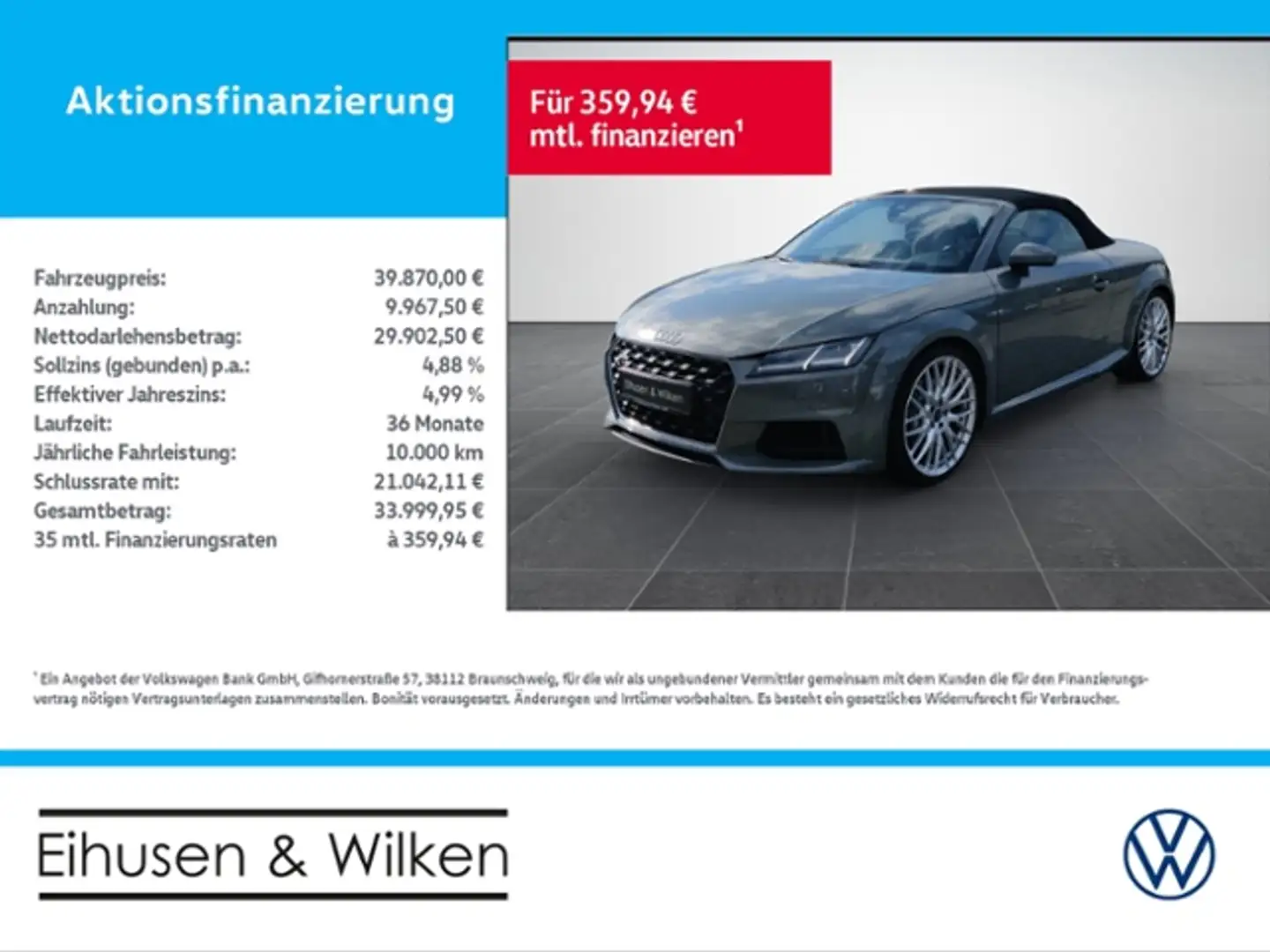 Audi TT Roadster 45+TFSI+QUATTRO+LED+KAMERA+AVC+ Grijs - 1