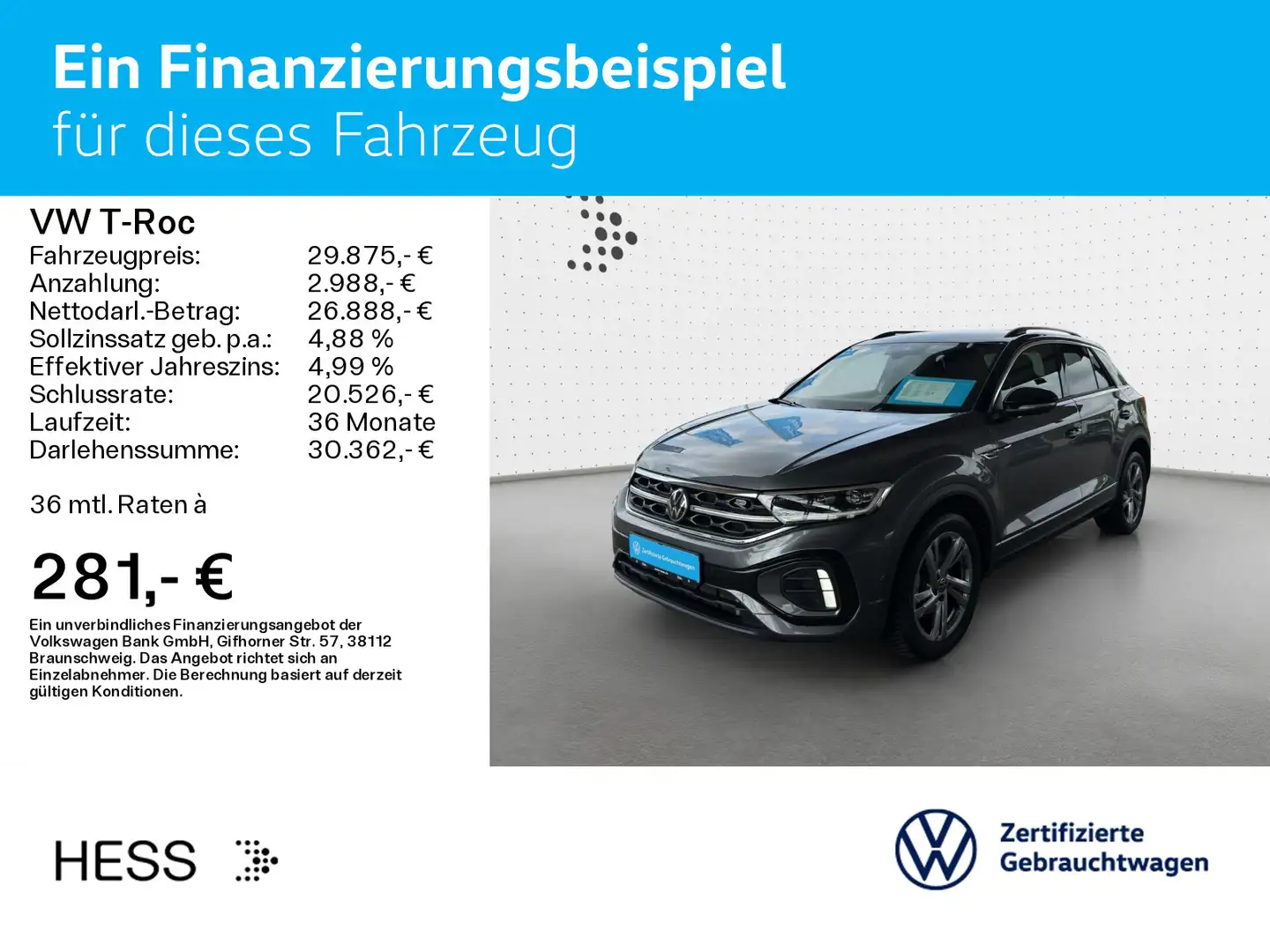 Volkswagen T-Roc R-Line 1.5 l TSI OPF 110 kW (150 P S) 6-Ga Grau - 2