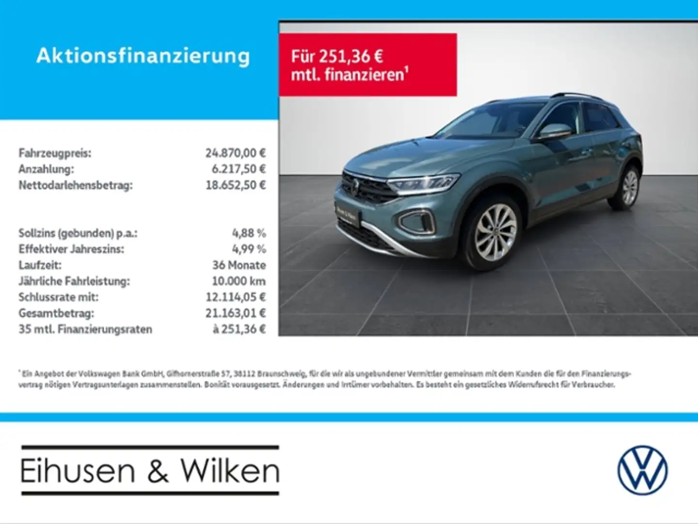 Volkswagen T-Roc 2.0+TDI+DSG+LIFE+LED+KAMERA+APP+ Blau - 1