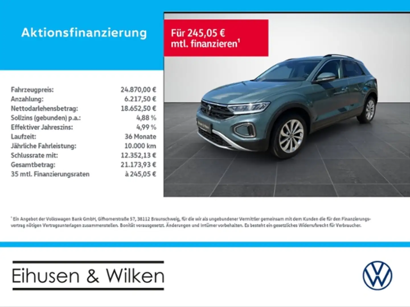 Volkswagen T-Roc 2.0+TDI+DSG+LIFE+LED+KAMERA+APP+ Blau - 1