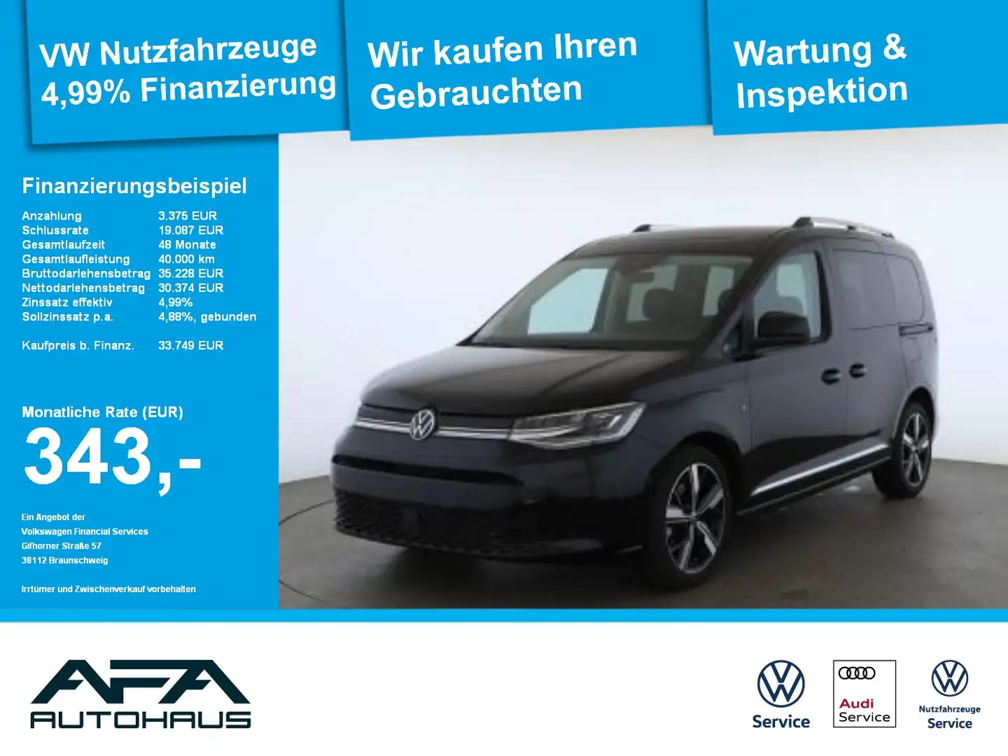 Volkswagen Caddy 2,0 TDI Style DSG LED*Navi*AHK*Sthz Schwarz - 1