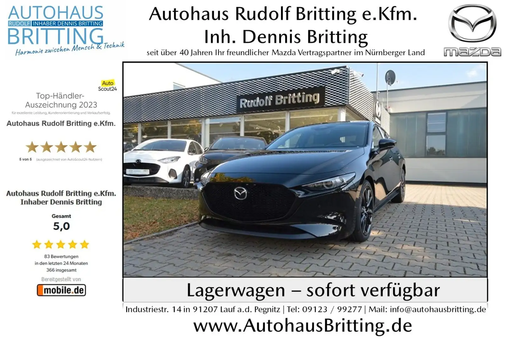 Mazda 3 Benzin 140PS 6AG Exclusive-line Navi PDC SHZ Černá - 1