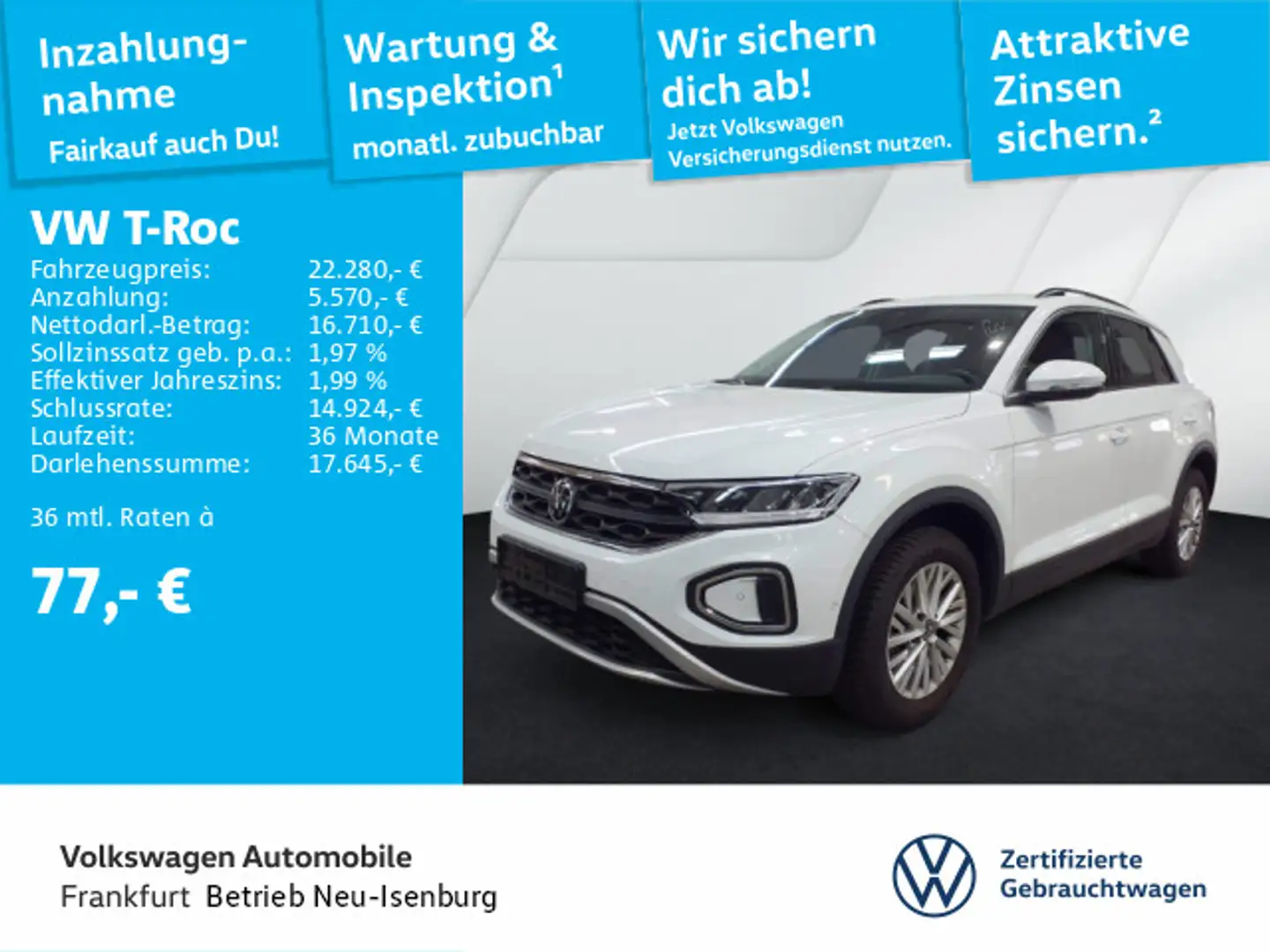 Volkswagen T-Roc 1.0 TSI Life Navi LED DAB+ FrontAssist Weiß - 2